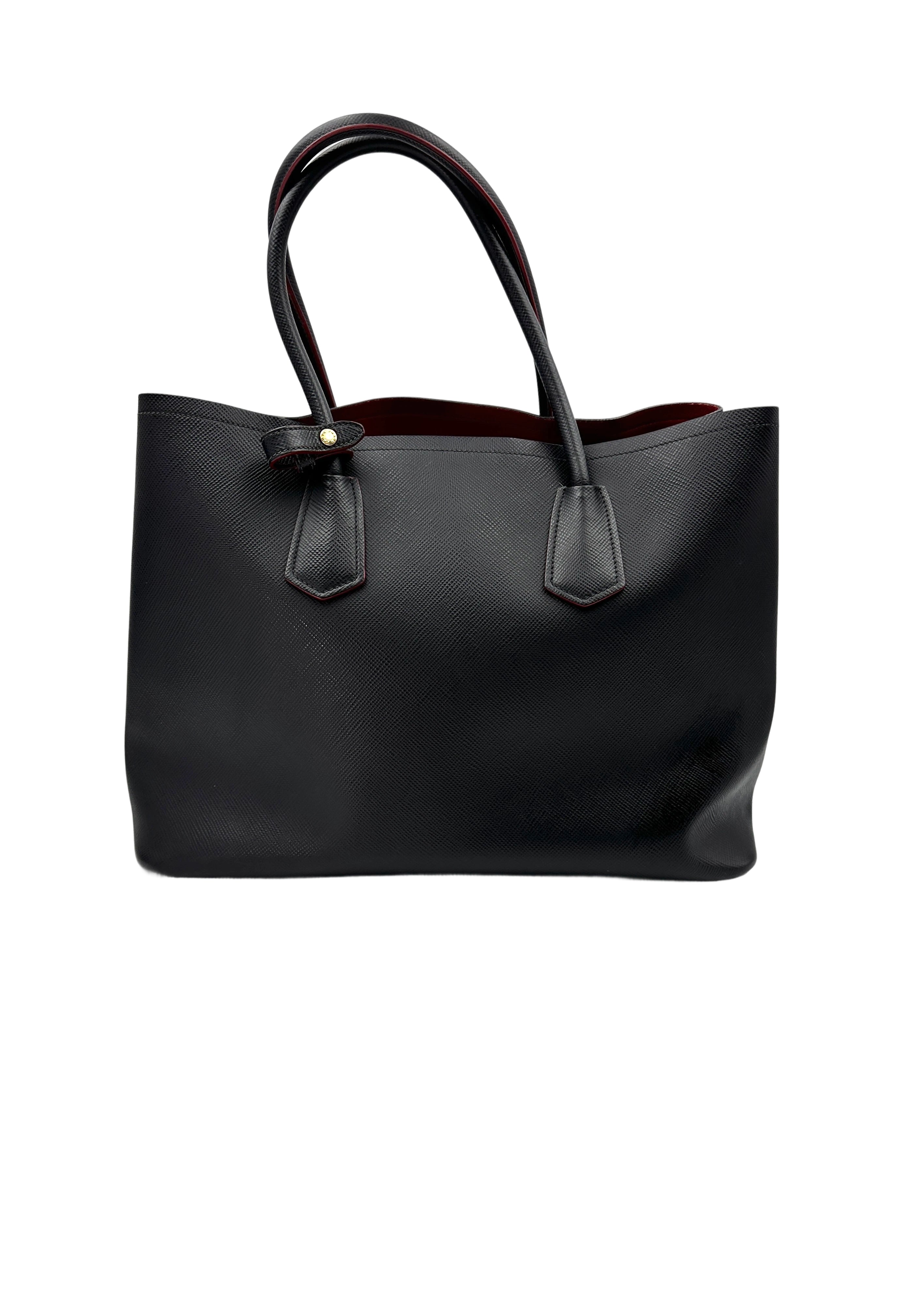 Prada Double Black Saffiano Cuir Leather Handle Bag PR312