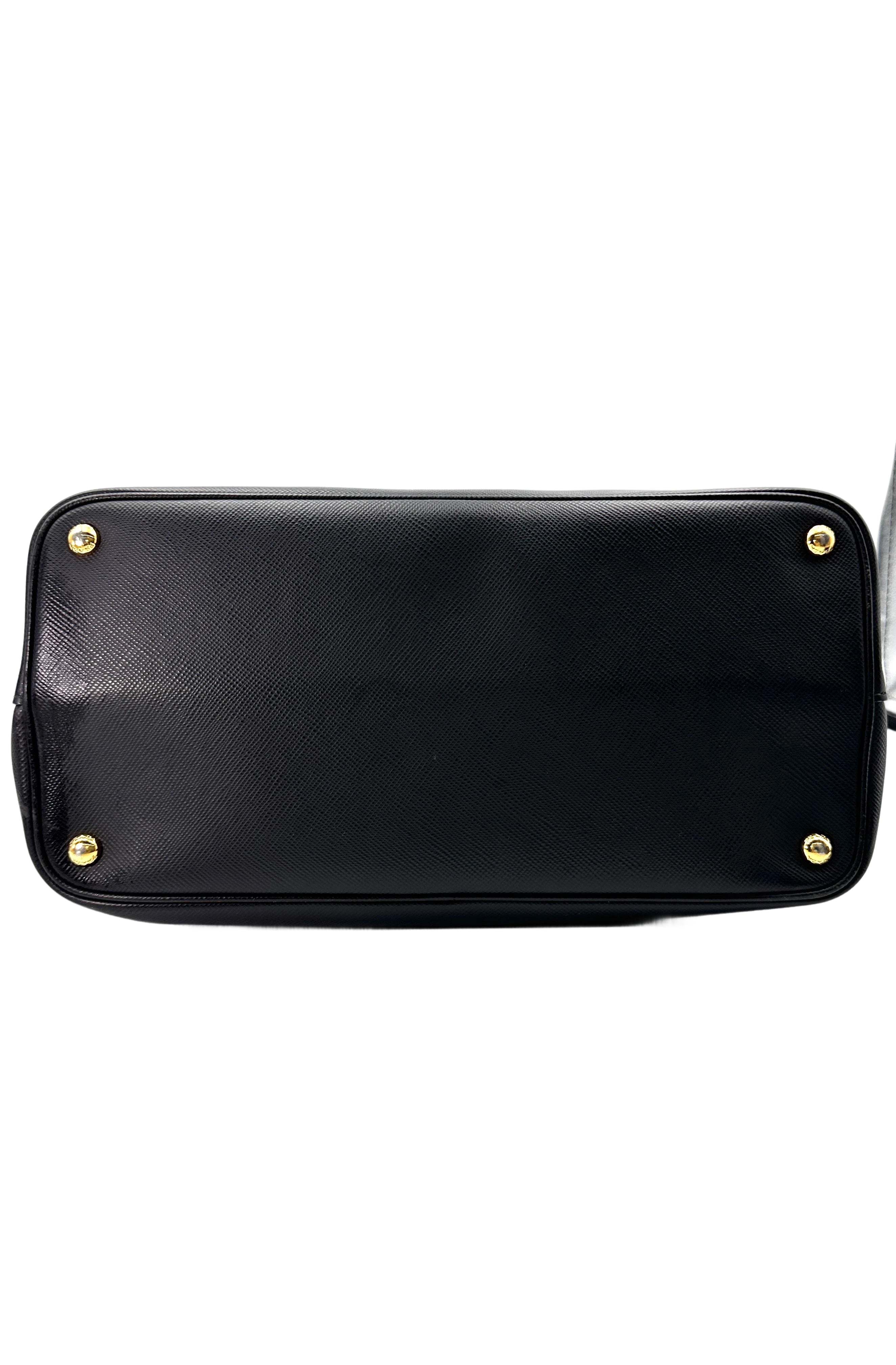 Prada Double Black Saffiano Cuir Leather Handle Bag PR312