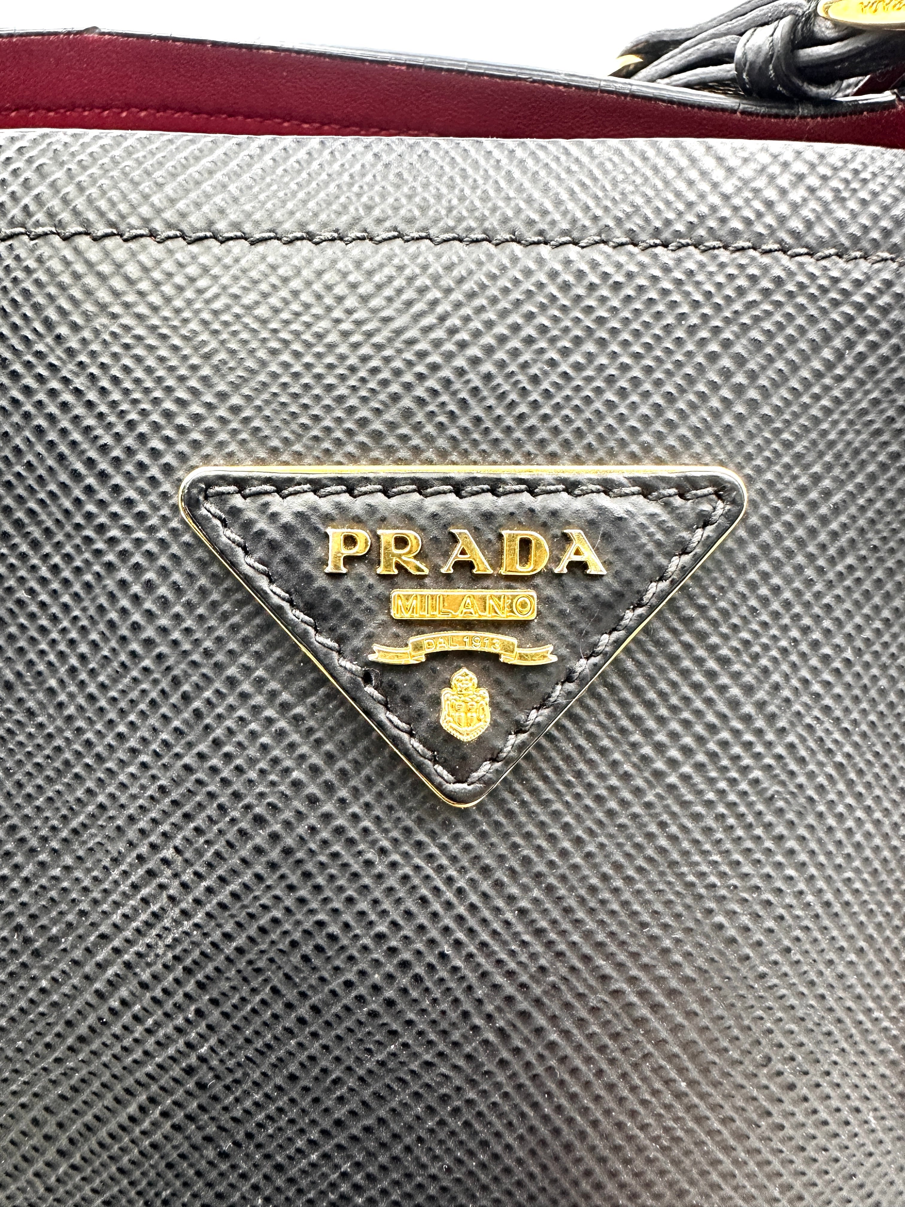 Prada Double Black Saffiano Cuir Leather Handle Bag PR312