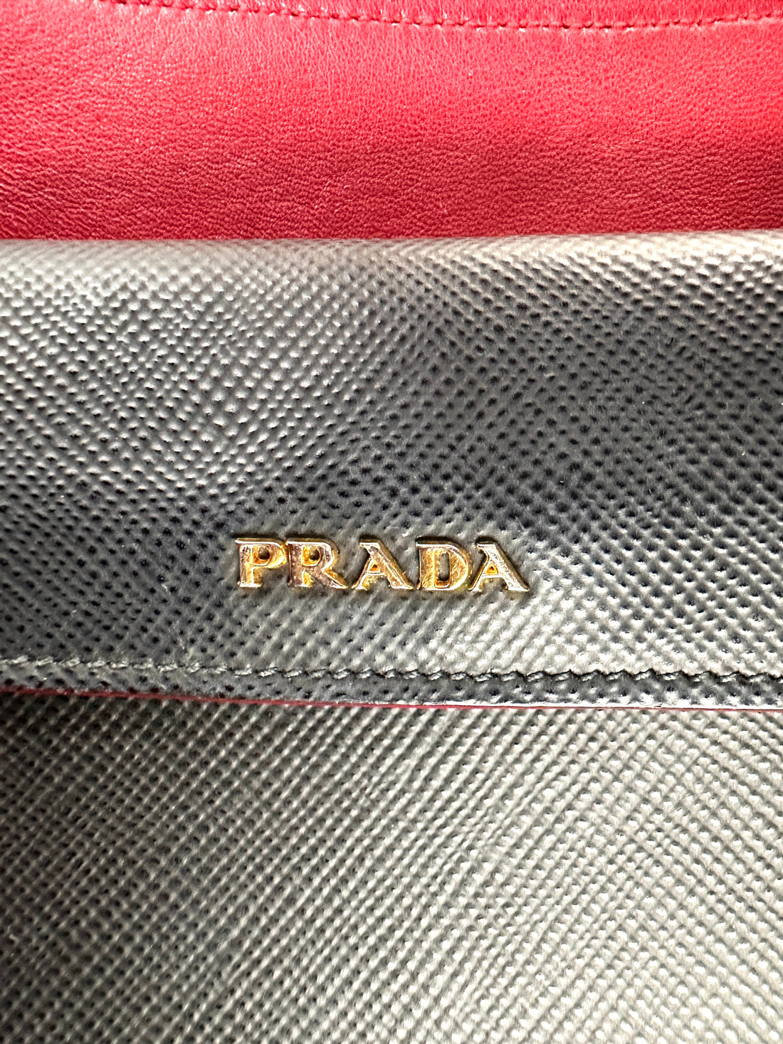 Prada Double Black Saffiano Cuir Leather Handle Bag PR312