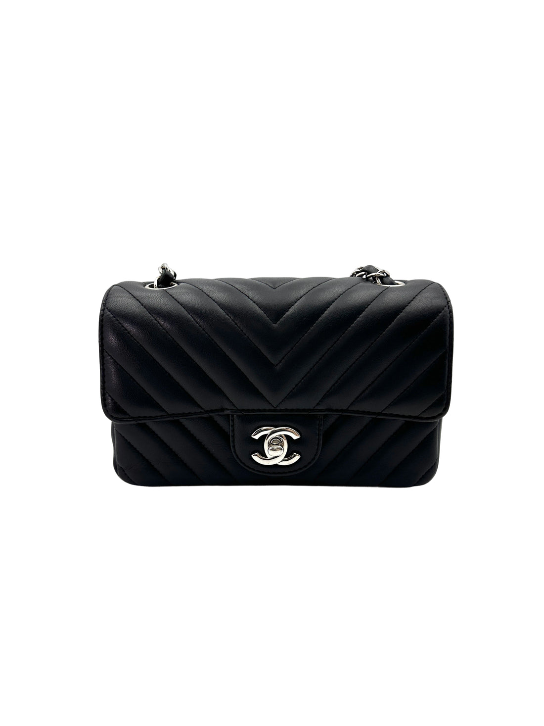 Chanel Black Chevron Quilted Lambskin Flap Bag With Silver Buckle(30***81) CC1911