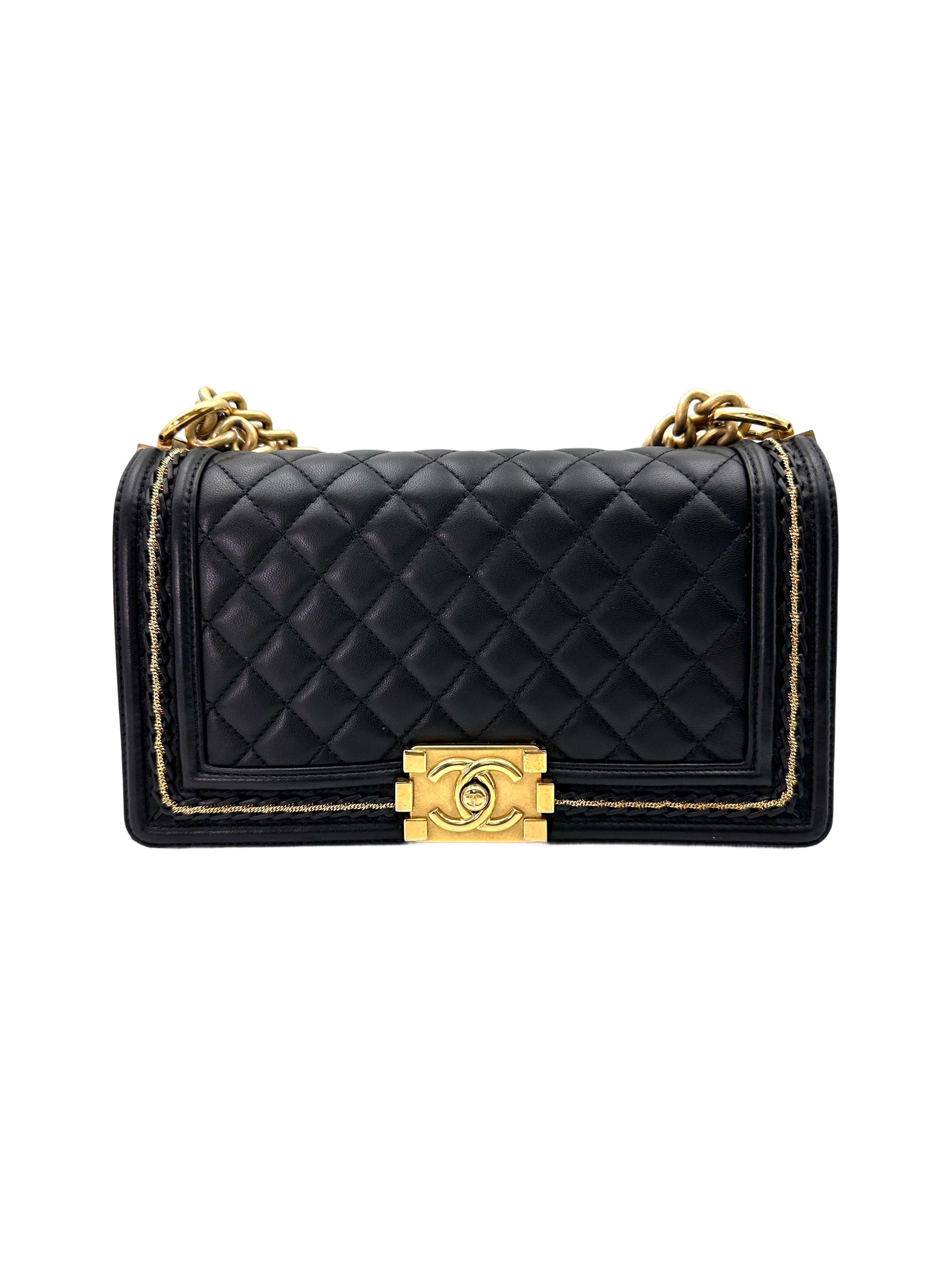Chanel LeBoy Black Quilted Lambskin Medium Size Flap Bag With Gold Buckle(24***59) CC1909