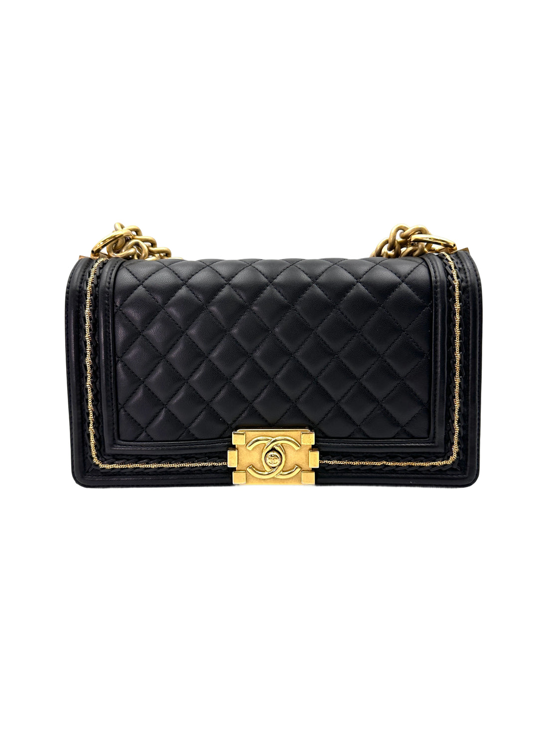Chanel LeBoy Black Quilted Lambskin Medium Size Flap Bag With Gold Buckle(24***59) CC1909