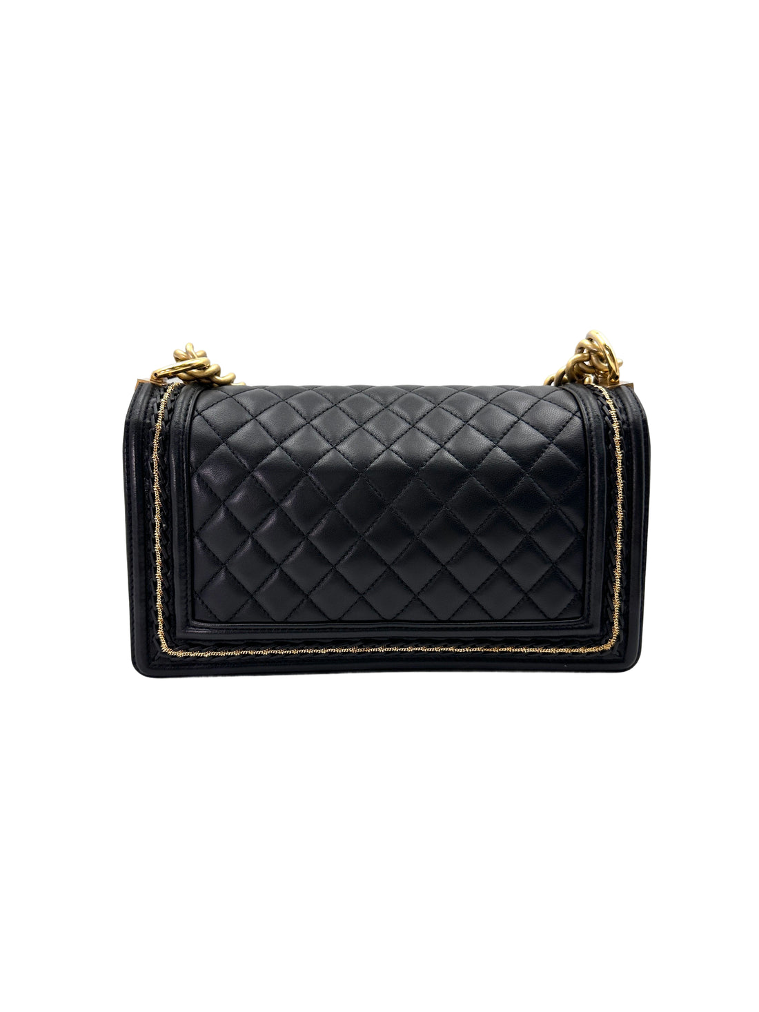 Chanel LeBoy Black Quilted Lambskin Medium Size Flap Bag With Gold Buckle(24***59) CC1909