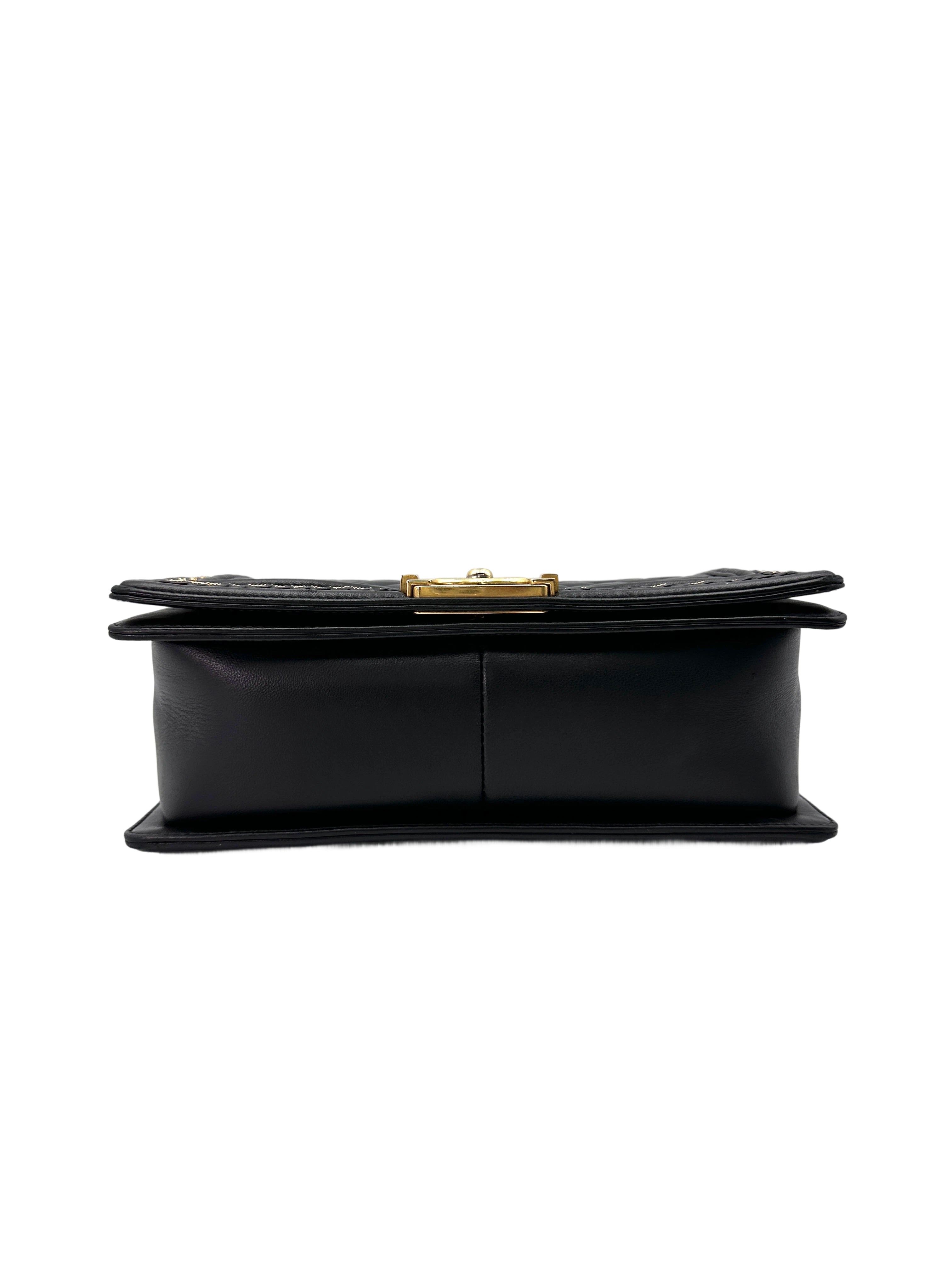 Chanel LeBoy Black Quilted Lambskin Medium Size Flap Bag With Gold Buckle(24***59) CC1909