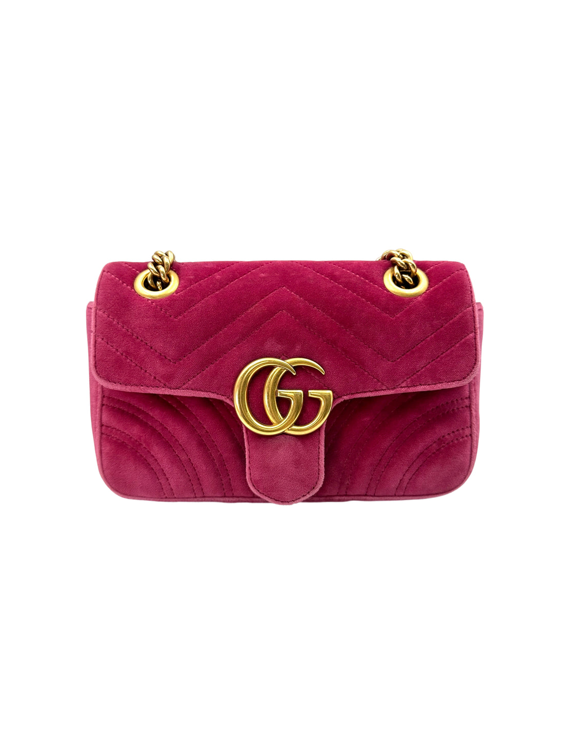 Gucci GG Marmont Pink Velvet Shoulder Bag With Gold Hardware GG932