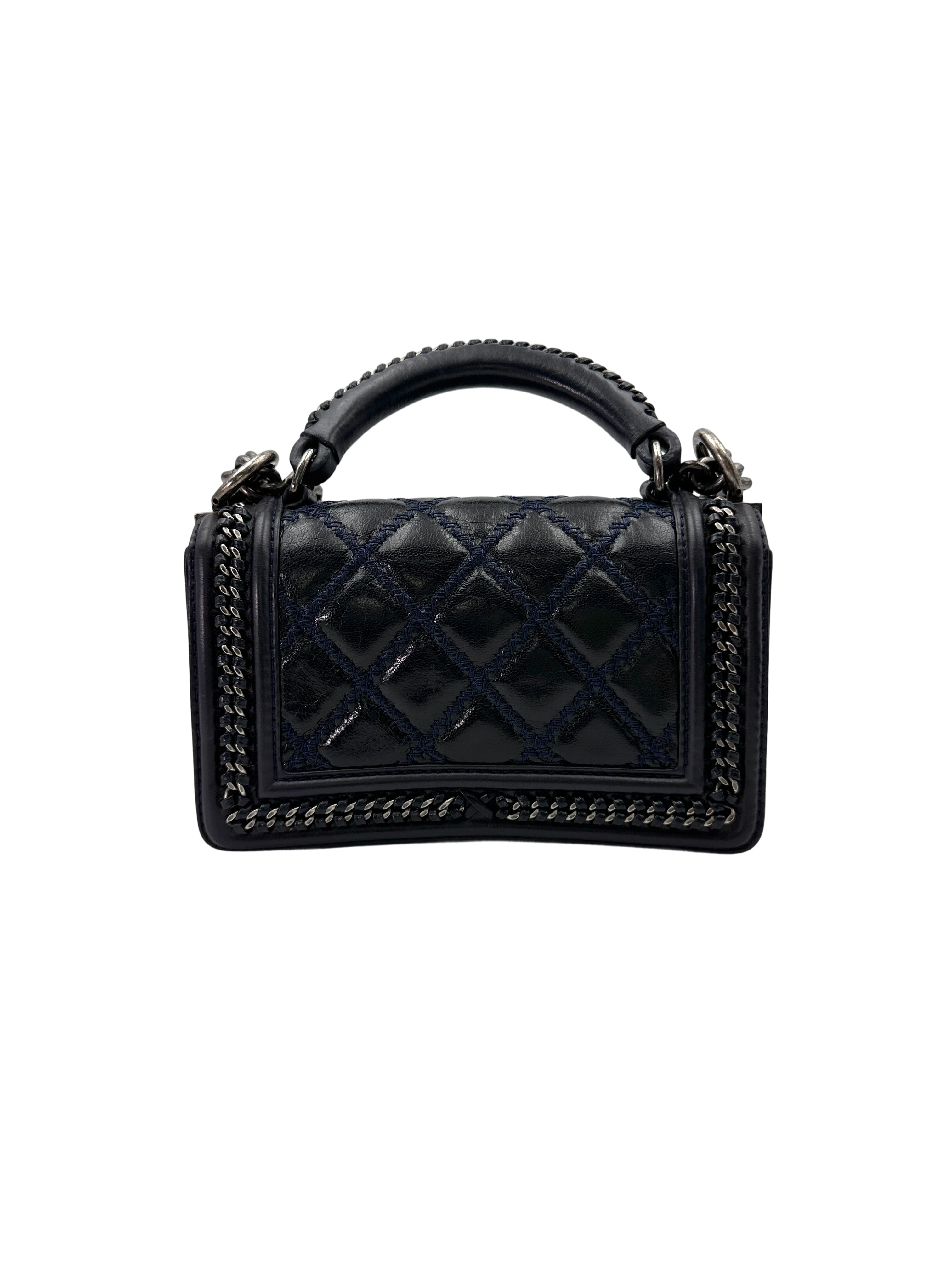 Chanel LeBoy Black Quilted Leather Top Handle Flap Bag With Silver Buckle(21***13) CC1910