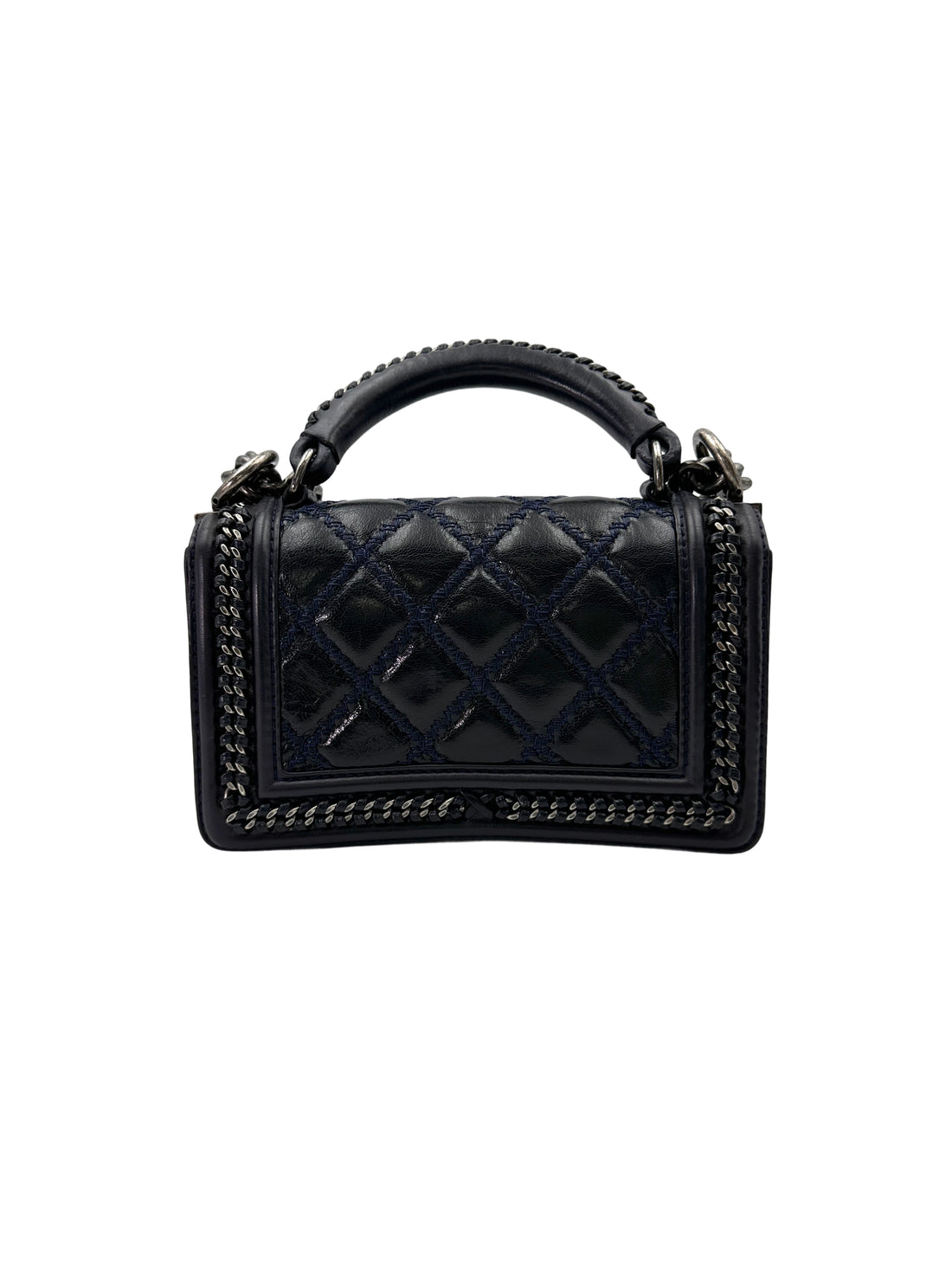 Chanel LeBoy Black Quilted Leather Top Handle Flap Bag With Silver Buckle(21***13) CC1910