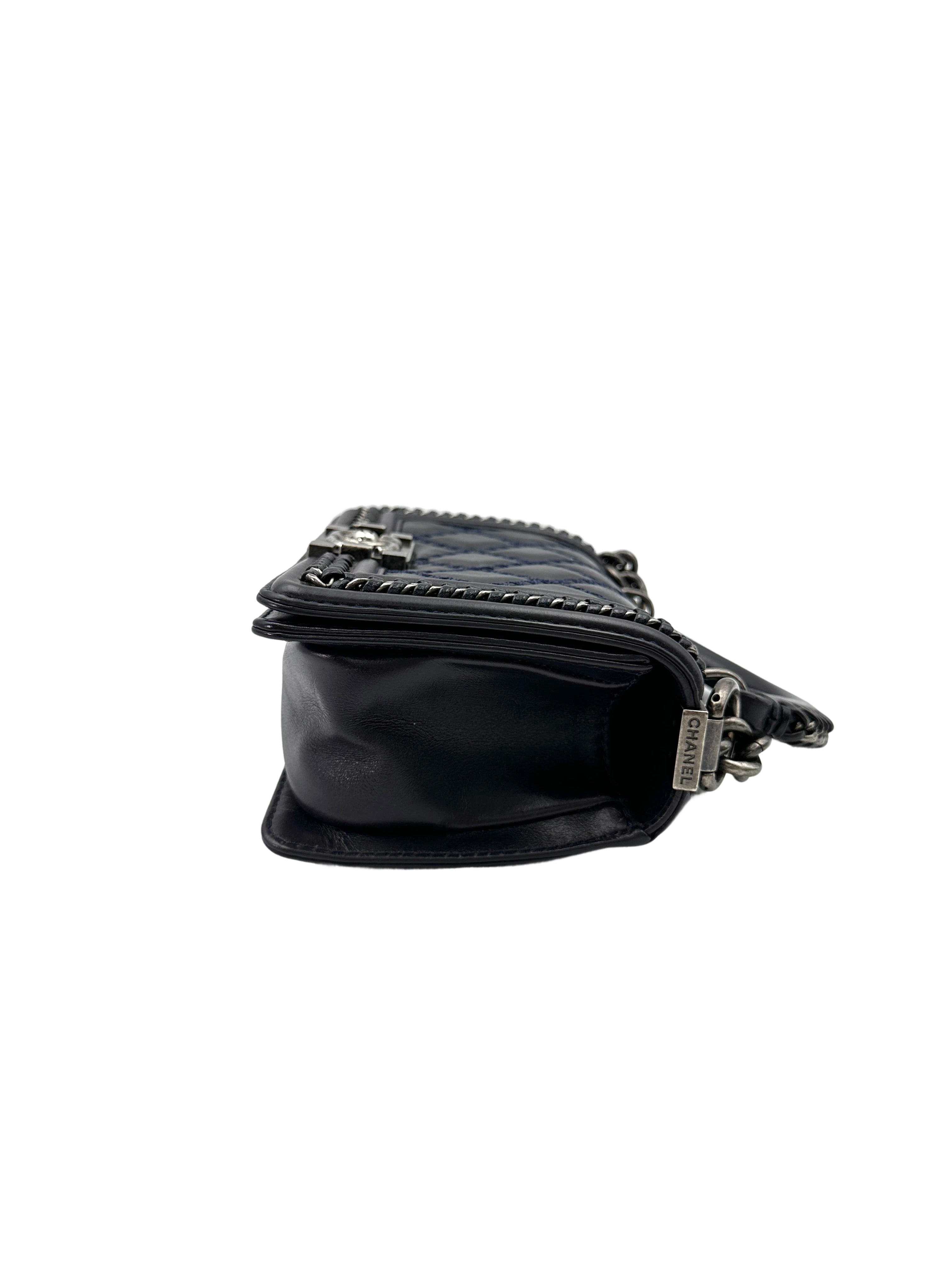 Chanel LeBoy Black Quilted Leather Top Handle Flap Bag With Silver Buckle(21***13) CC1910