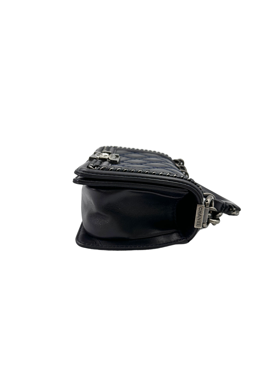 Chanel LeBoy Black Quilted Leather Top Handle Flap Bag With Silver Buckle(21***13) CC1910