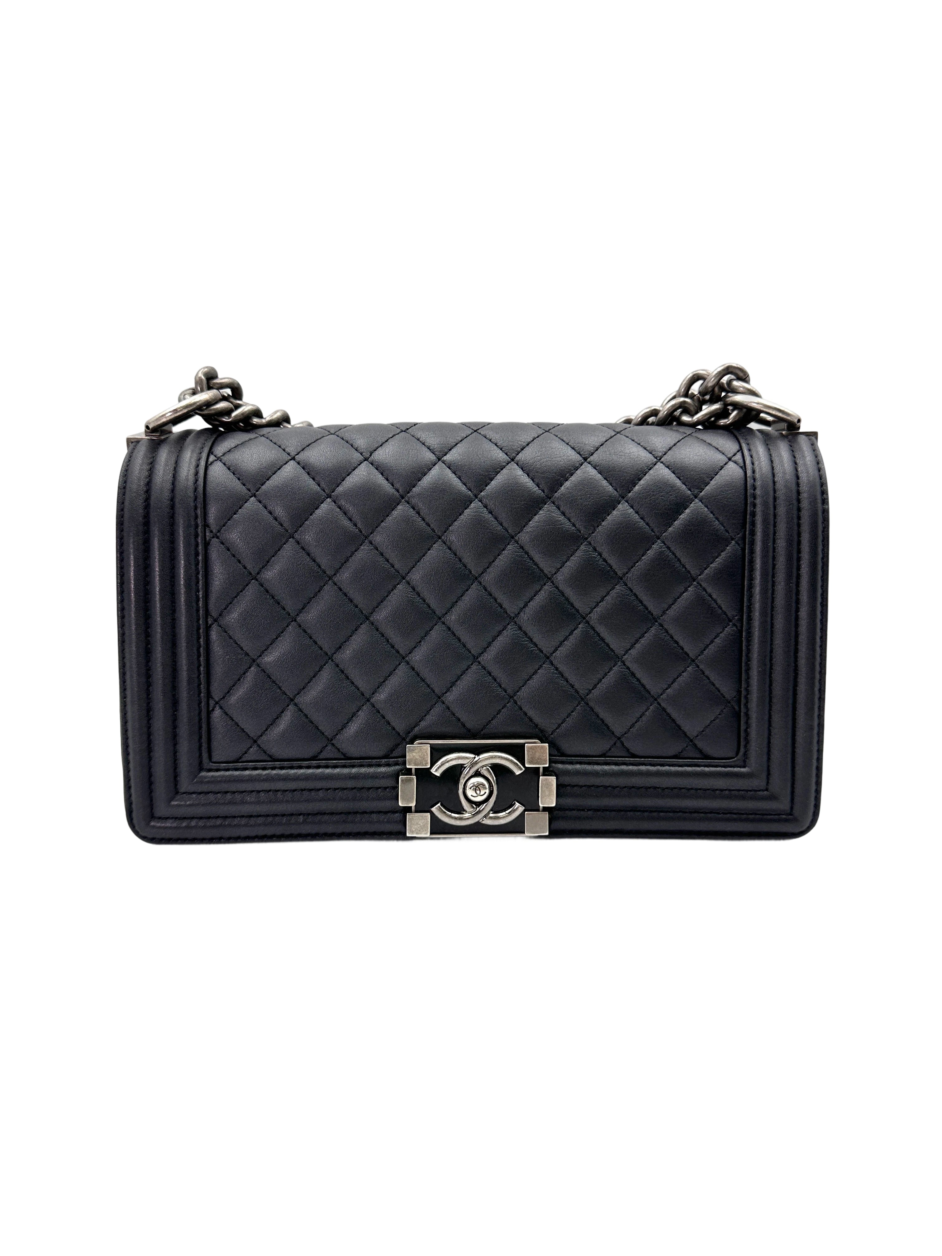 Chanel LeBoy Black Quilted Lambskin Medium Size Flap Bag With Silver Buckle(20***45) CC1904