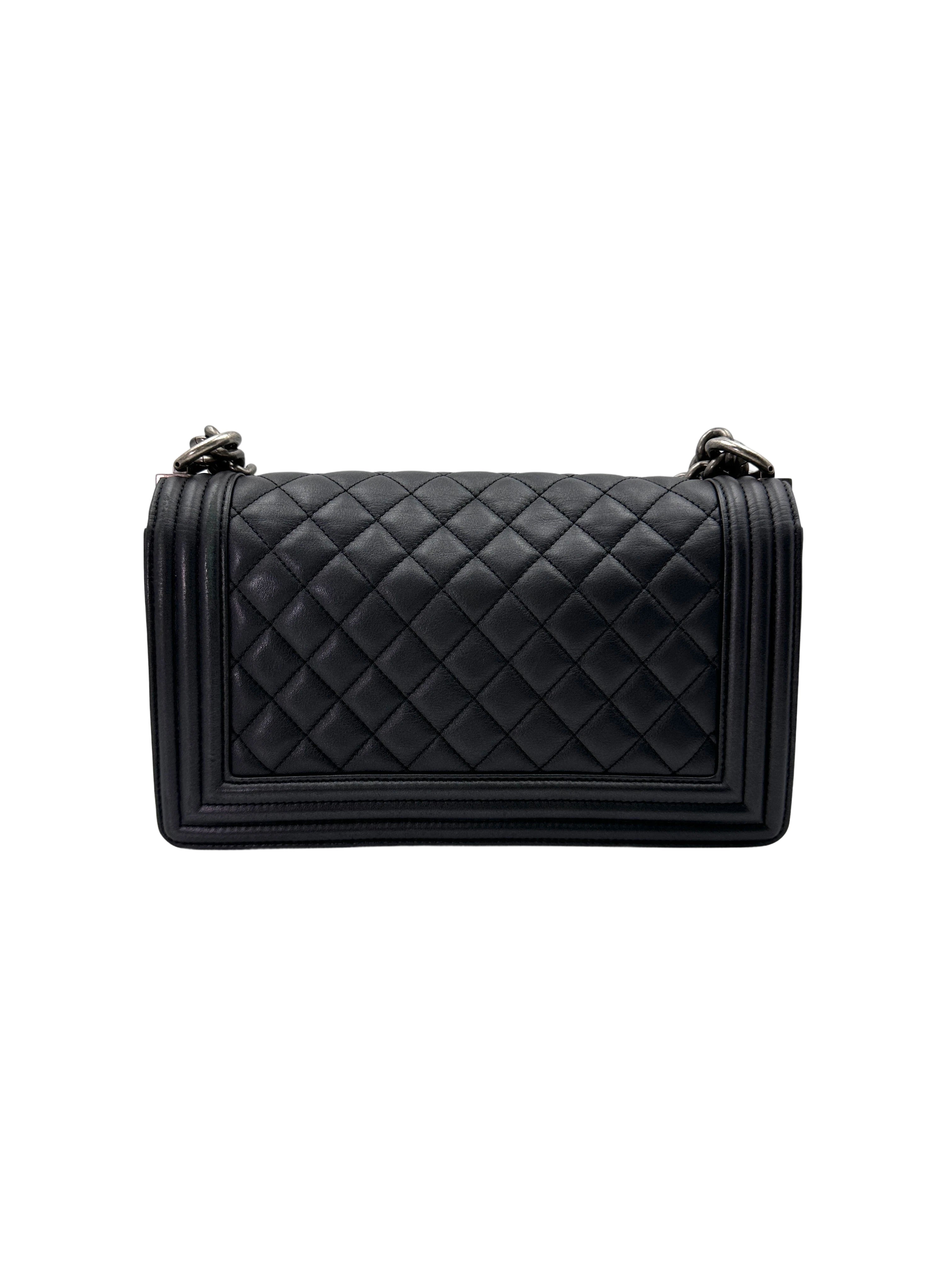 Chanel LeBoy Black Quilted Lambskin Medium Size Flap Bag With Silver Buckle(20***45) CC1904