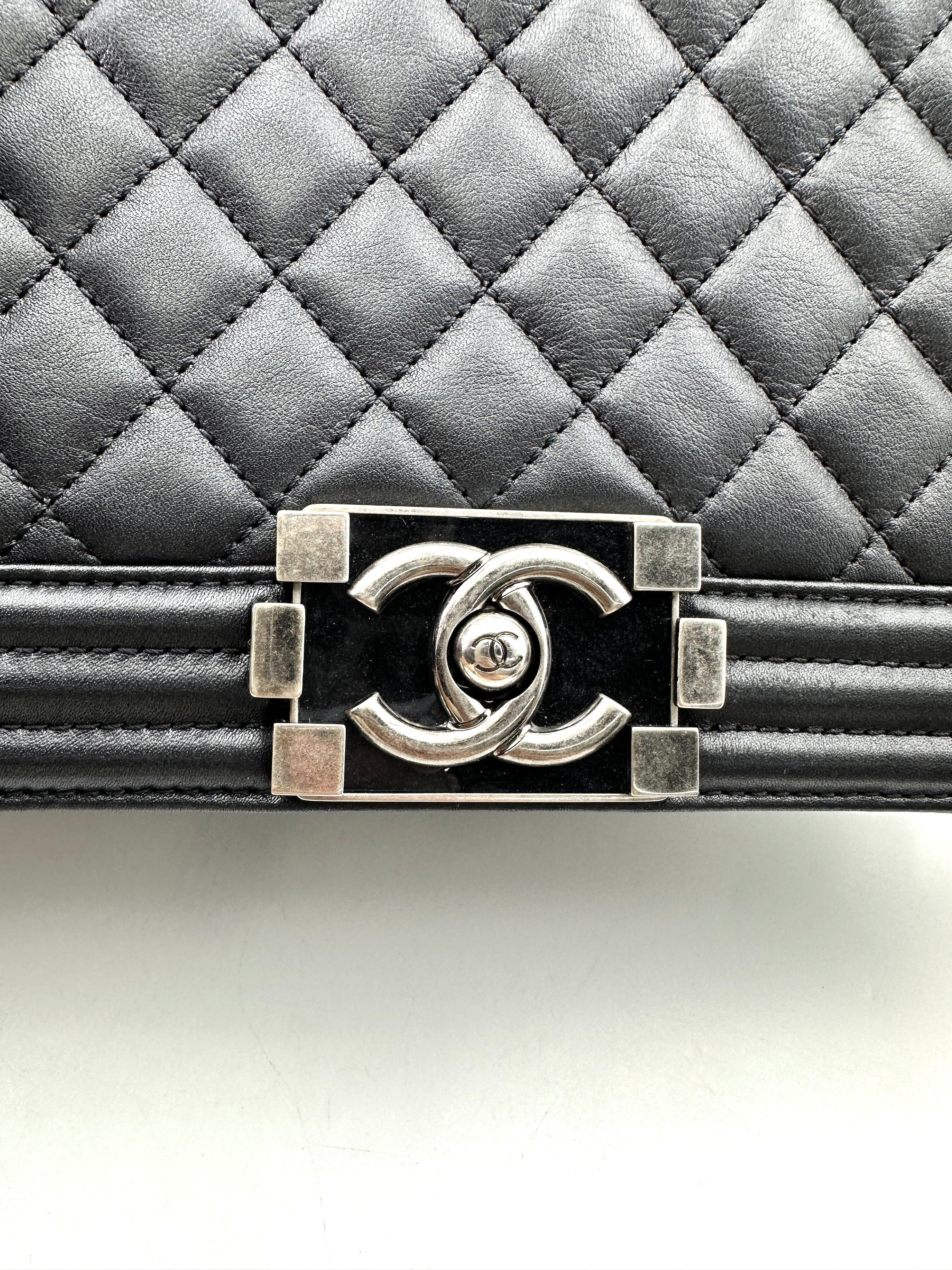 Chanel LeBoy Black Quilted Lambskin Medium Size Flap Bag With Silver Buckle(20***45) CC1904
