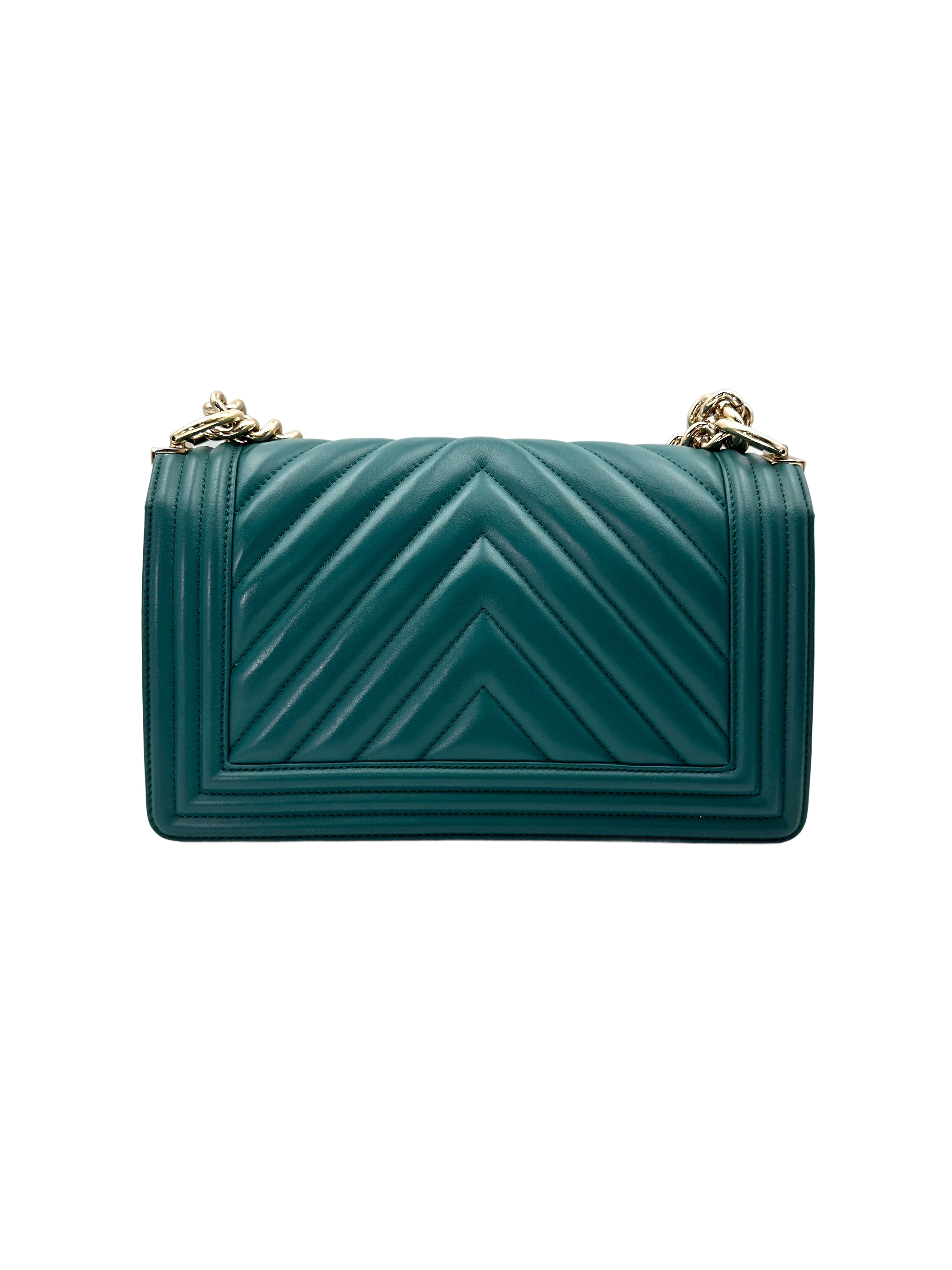 Chanel LeBoy Blue Chevron Quilted Leather Medium Size Flap Bag With Gold Buckle(27***16) IRIS217