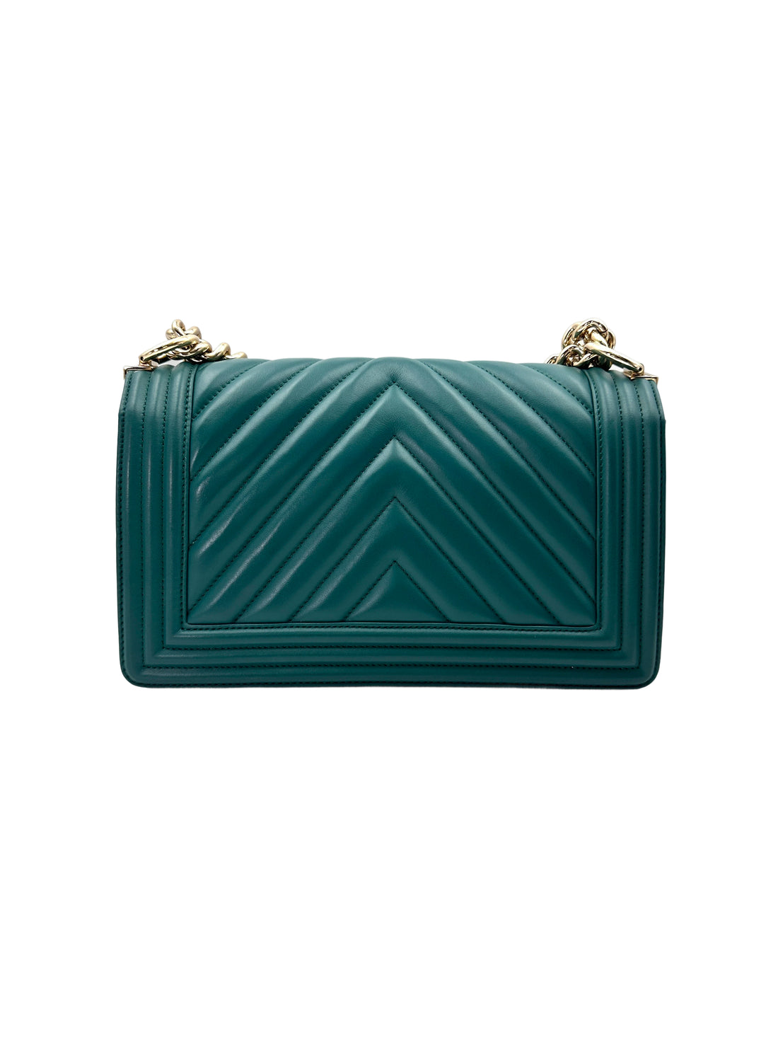 Chanel LeBoy Blue Chevron Quilted Leather Medium Size Flap Bag With Gold Buckle(27***16) IRIS217