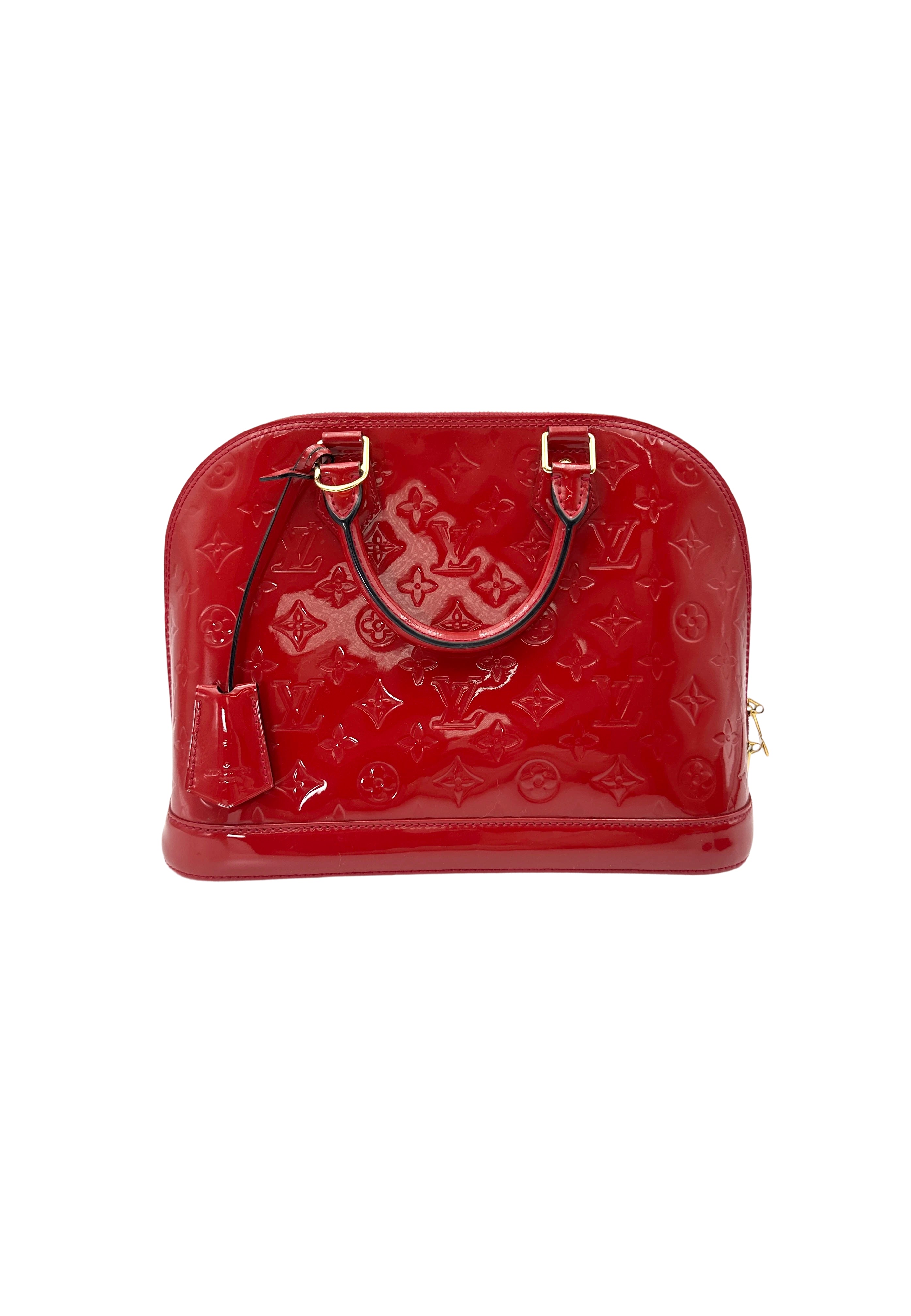 Louis Vuitton Alma Red Monogram Vernis Leather Handle Bag LV2655