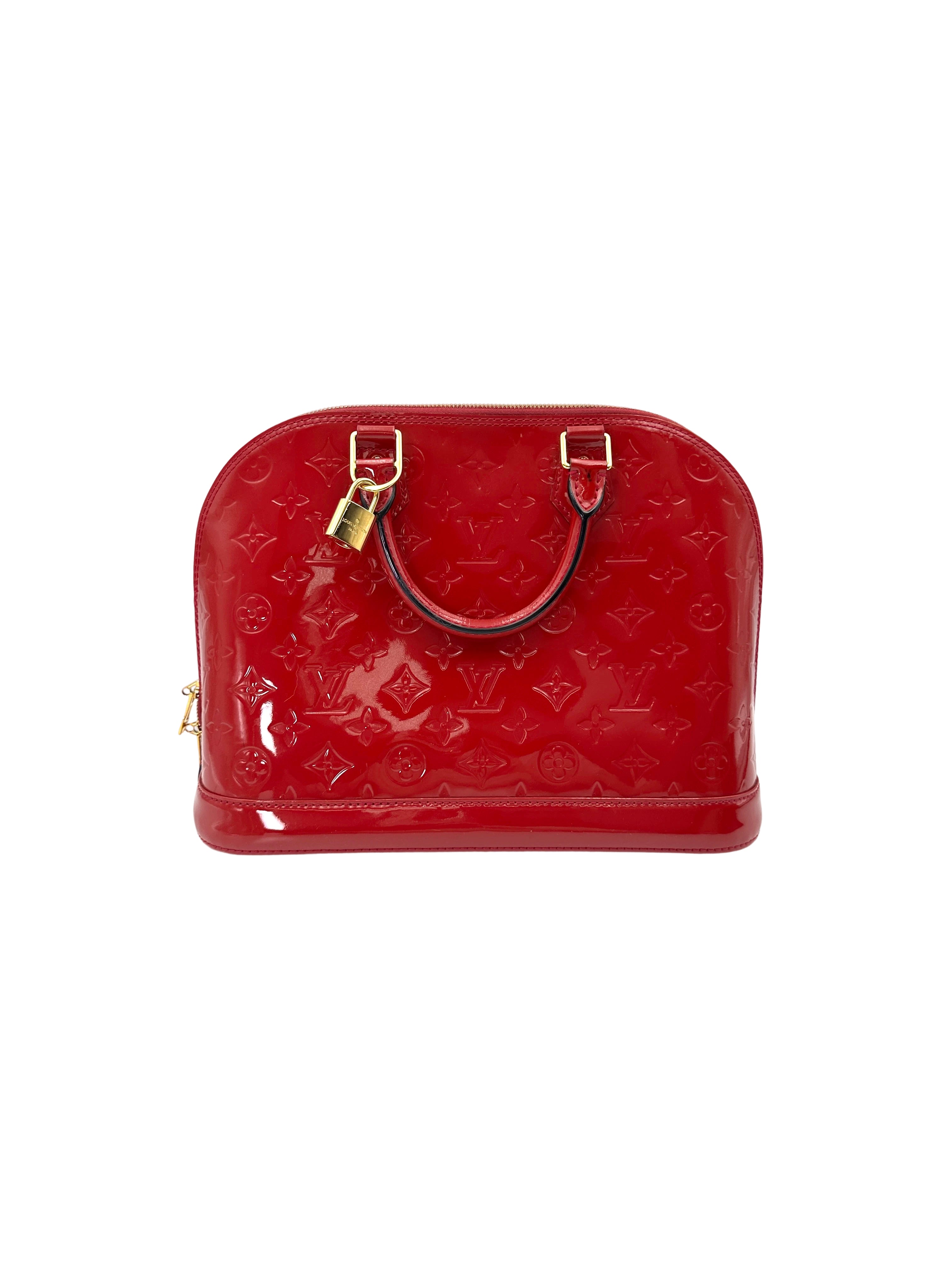 Louis Vuitton Alma Red Monogram Vernis Leather Handle Bag LV2655