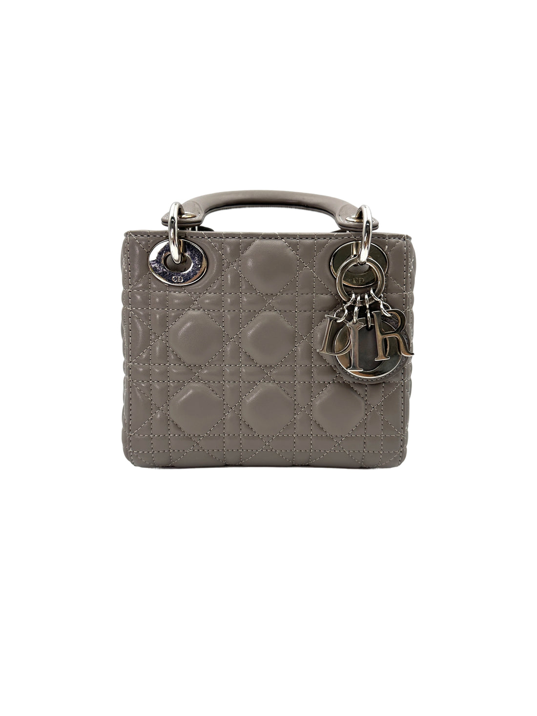 Christian Dior Lady Dior Grey Cannage Lambskin Handle Bag With Silver Buckle DR721