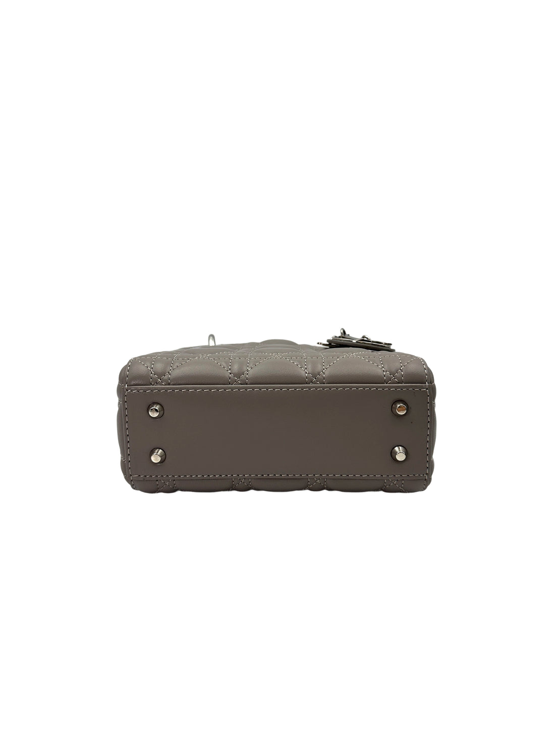 Christian Dior Lady Dior Grey Cannage Lambskin Handle Bag With Silver Buckle DR721