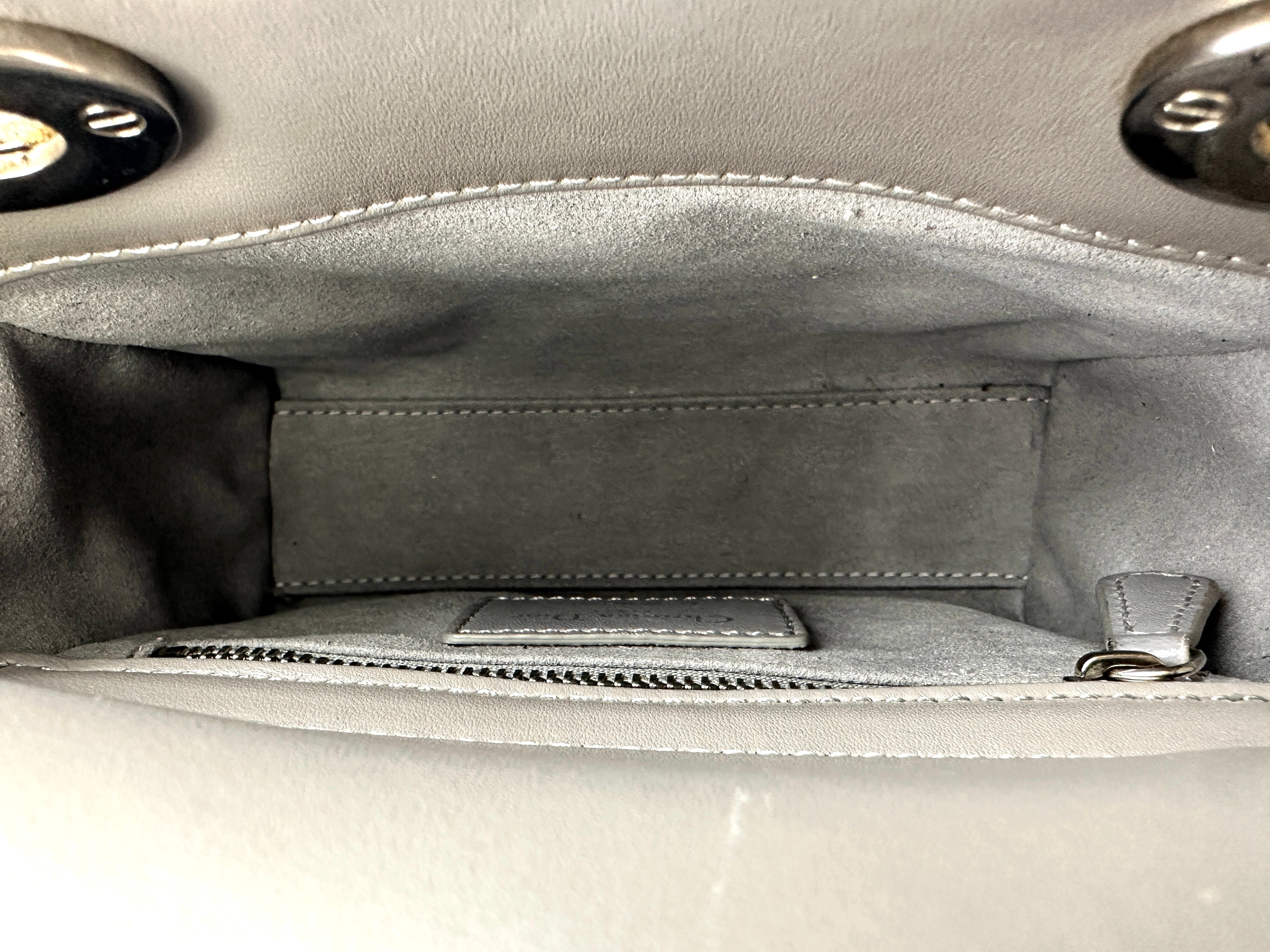 Christian Dior Lady Dior Grey Cannage Lambskin Handle Bag With Silver Buckle DR721