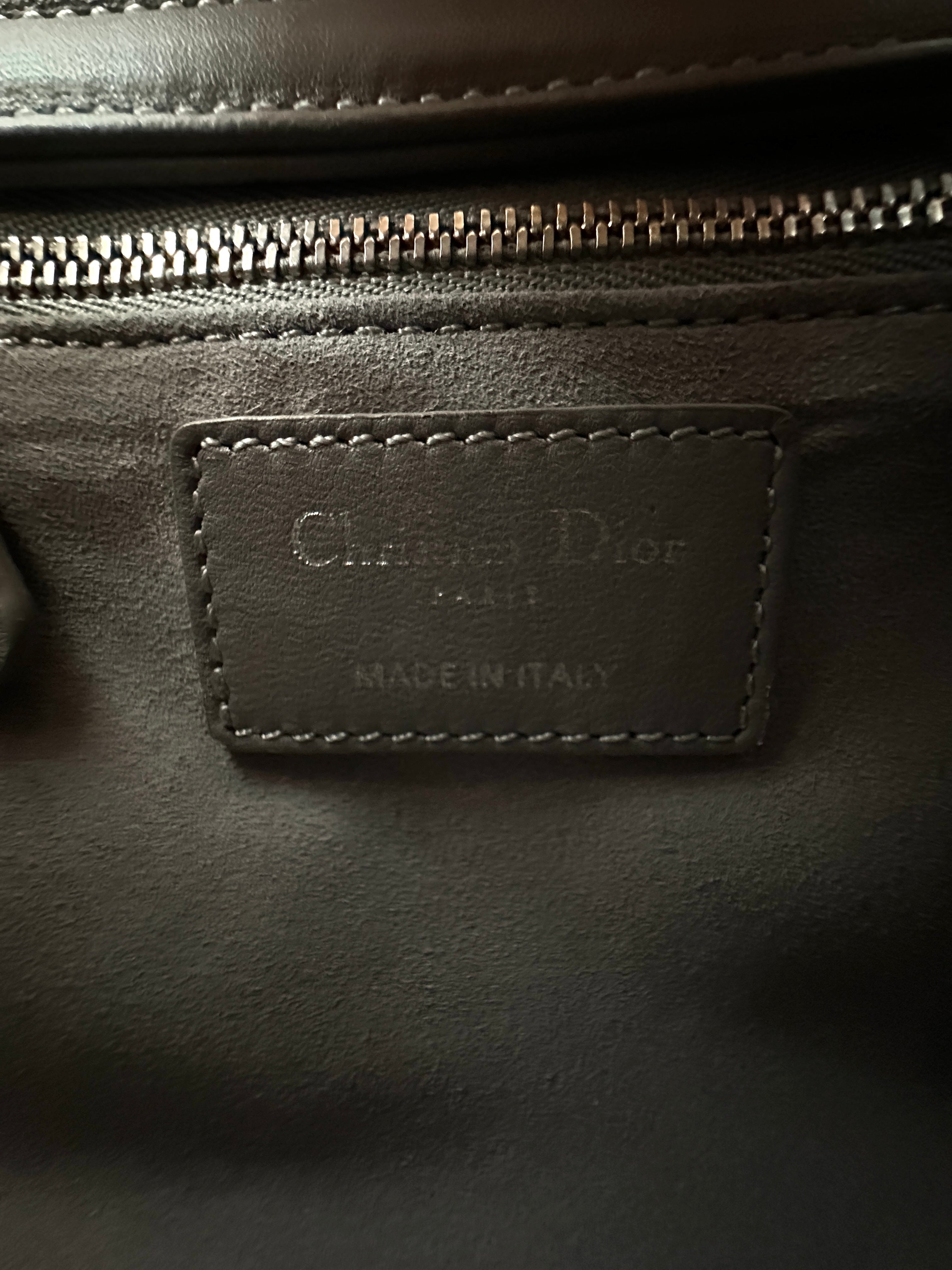 Christian Dior Lady Dior Grey Cannage Lambskin Handle Bag With Silver Buckle DR721