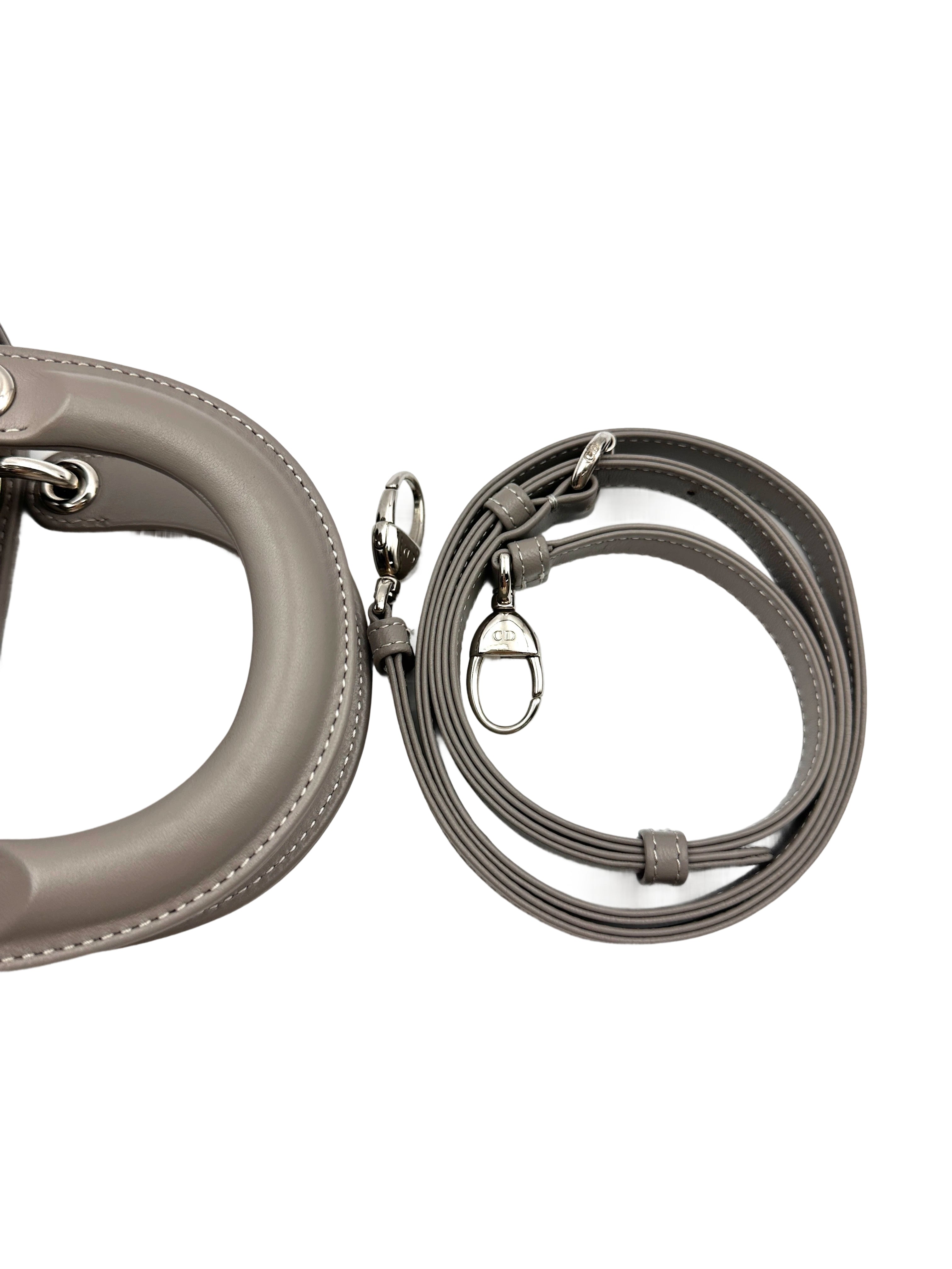 Christian Dior Lady Dior Grey Cannage Lambskin Handle Bag With Silver Buckle DR721