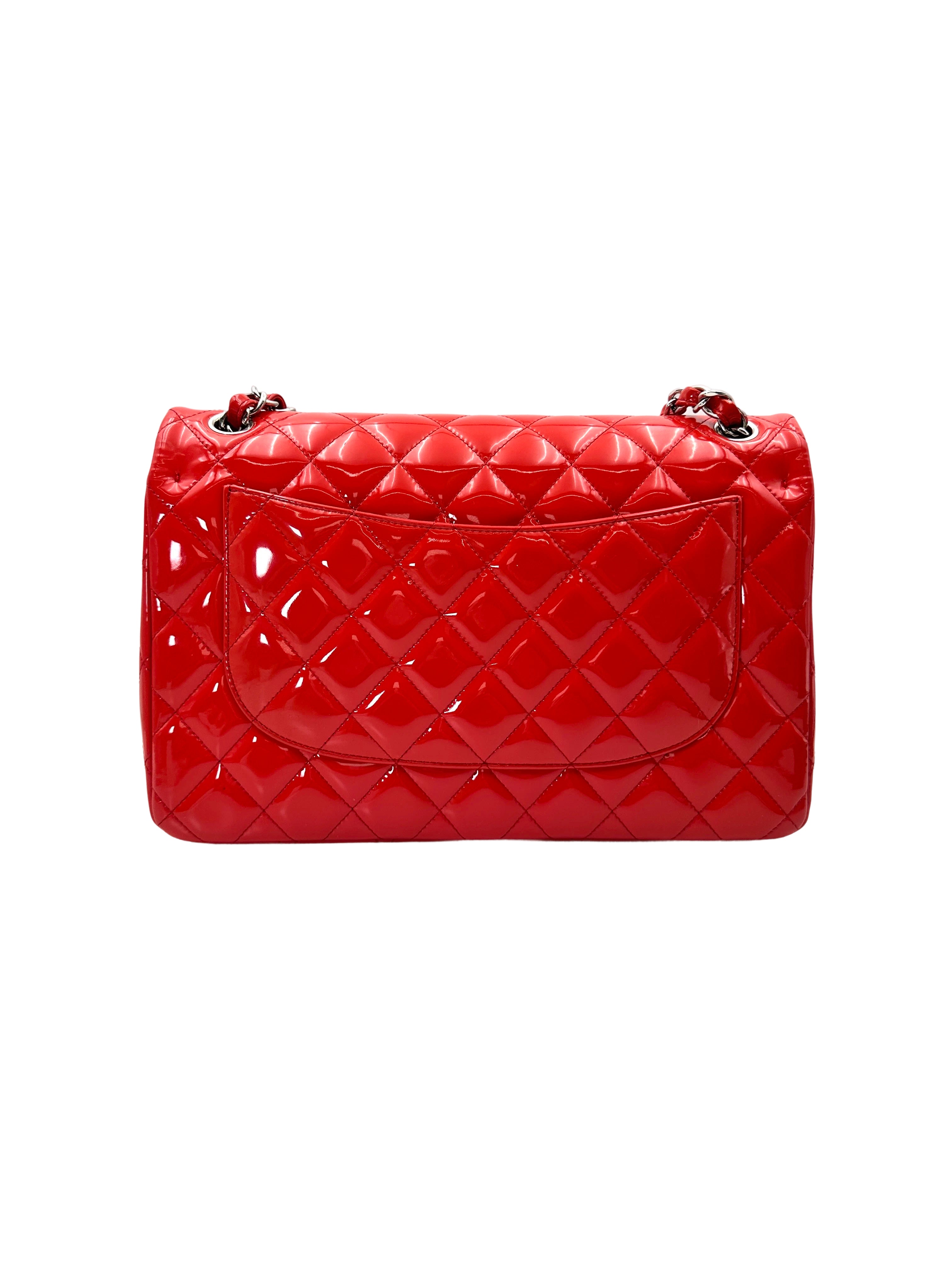 Chanel Classic Flap Red Quilted Patent Leather Shoulder Bag With Silver Buckle(21***38) CC1908