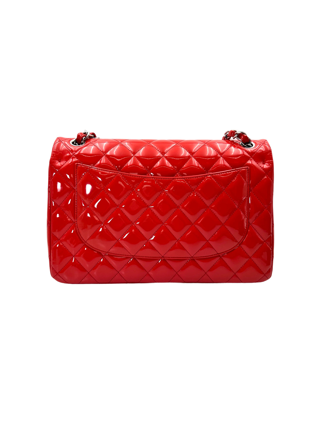 Chanel Classic Flap Red Quilted Patent Leather Shoulder Bag With Silver Buckle(21***38) CC1908