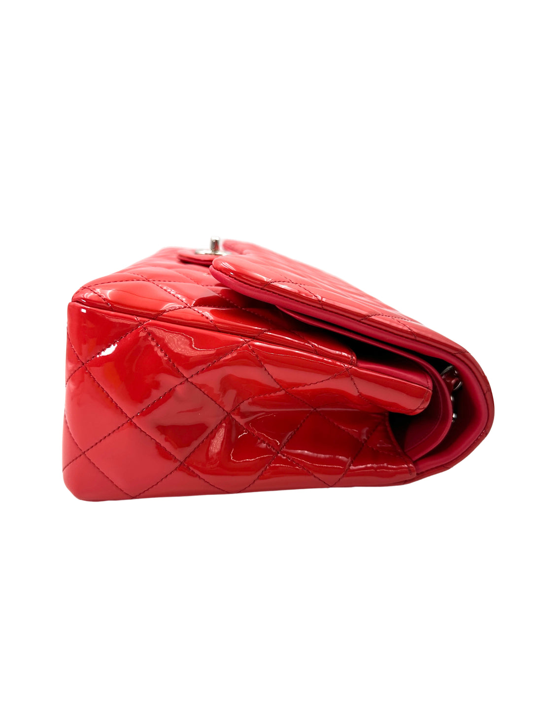 Chanel Classic Flap Red Quilted Patent Leather Shoulder Bag With Silver Buckle(21***38) CC1908