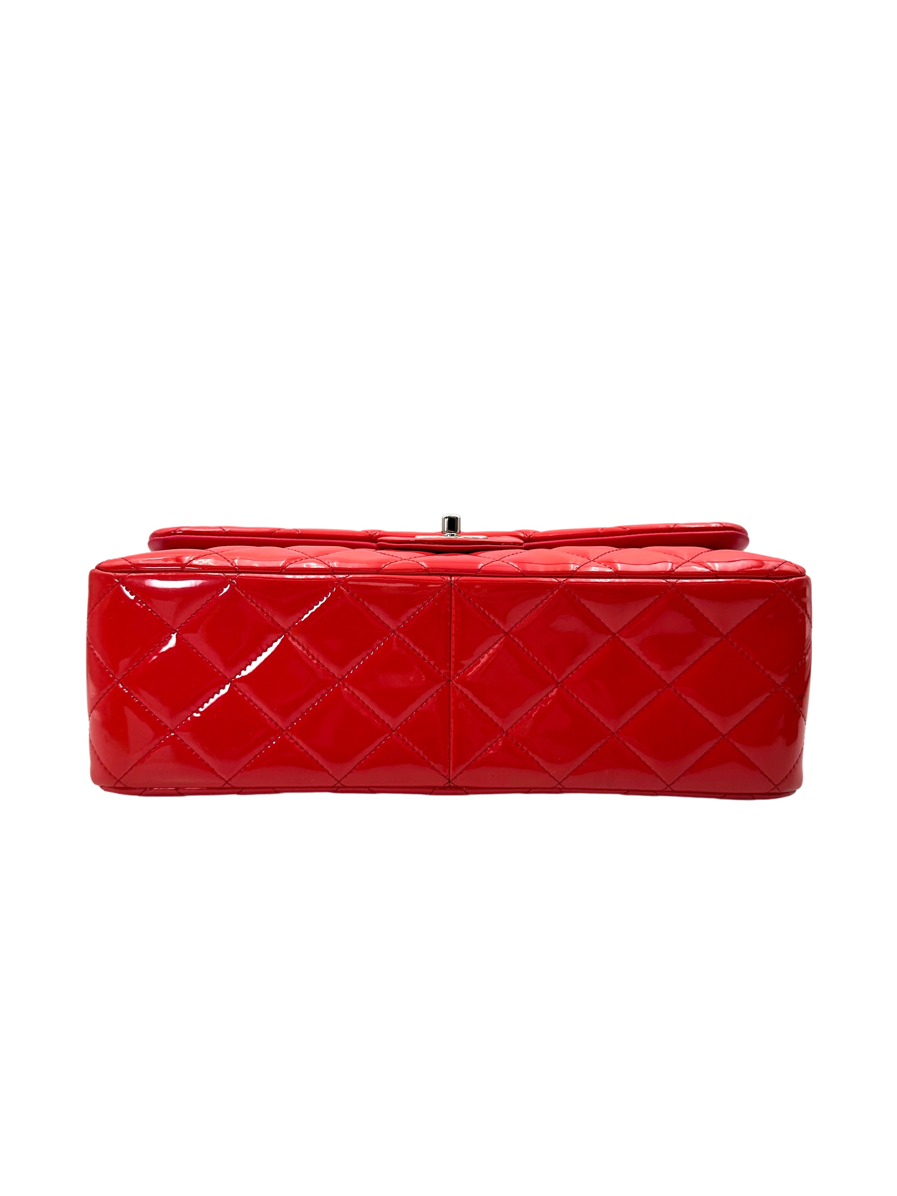 Chanel Classic Flap Red Quilted Patent Leather Shoulder Bag With Silver Buckle(21***38) CC1908