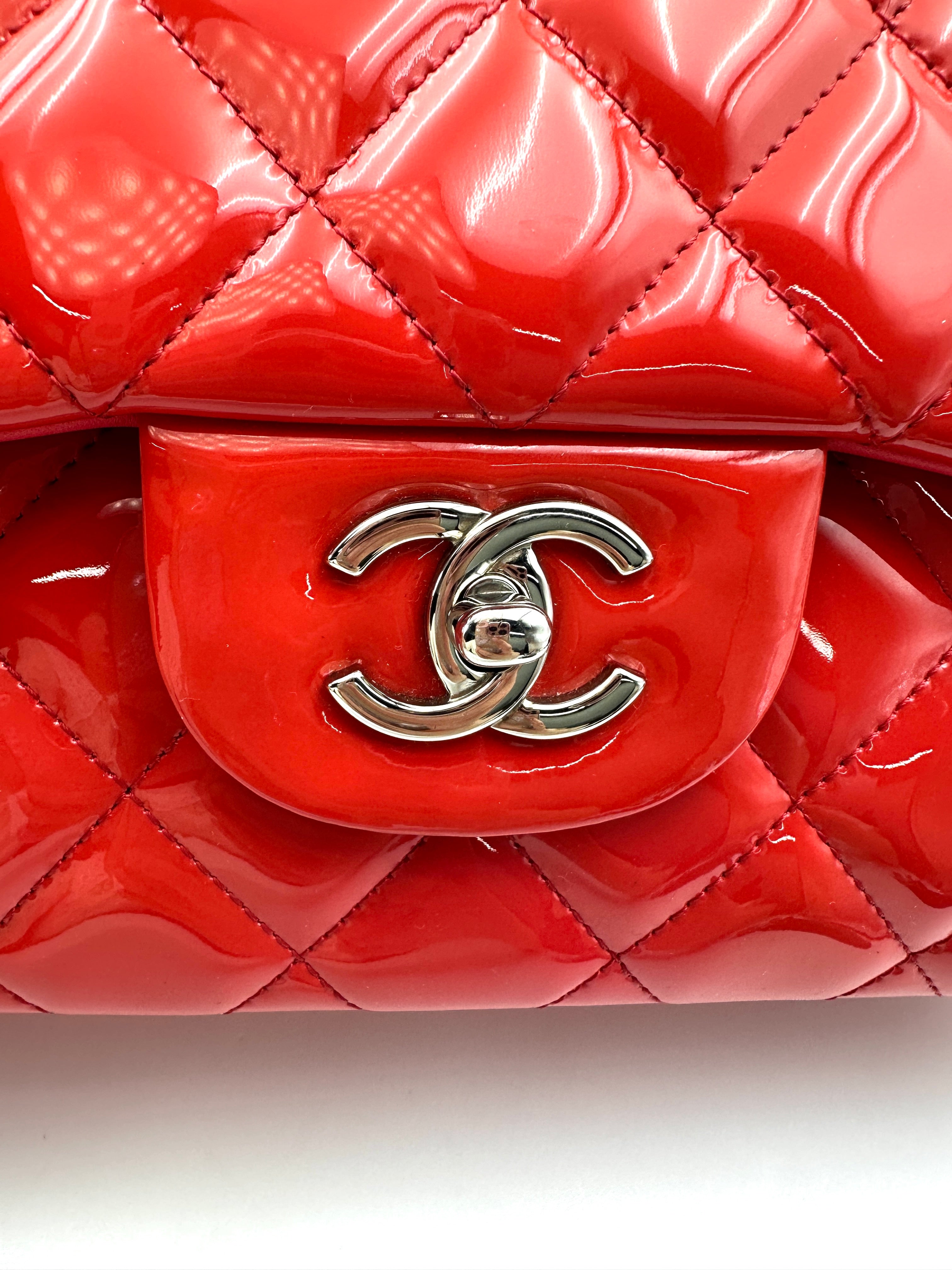 Chanel Classic Flap Red Quilted Patent Leather Shoulder Bag With Silver Buckle(21***38) CC1908