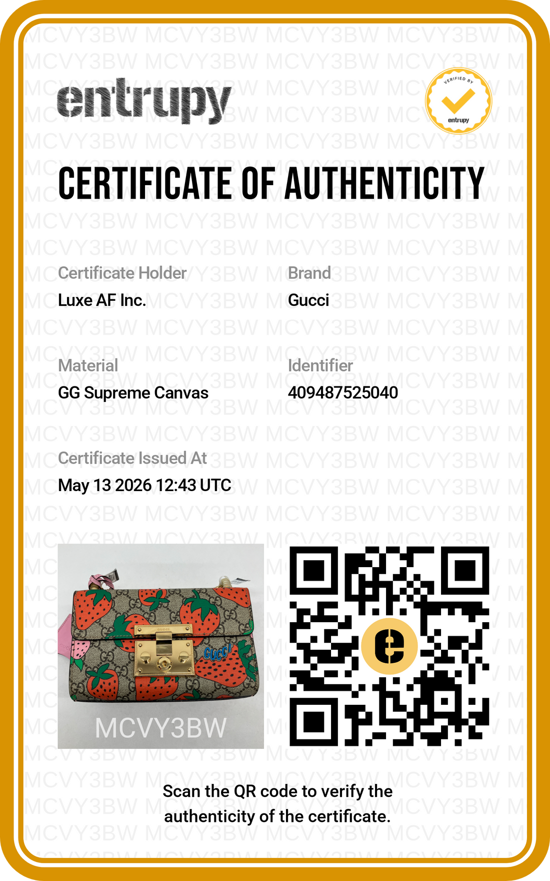 Gucci Padlock GG Supreme Monogram Strawberry Shoulder Bag GG934