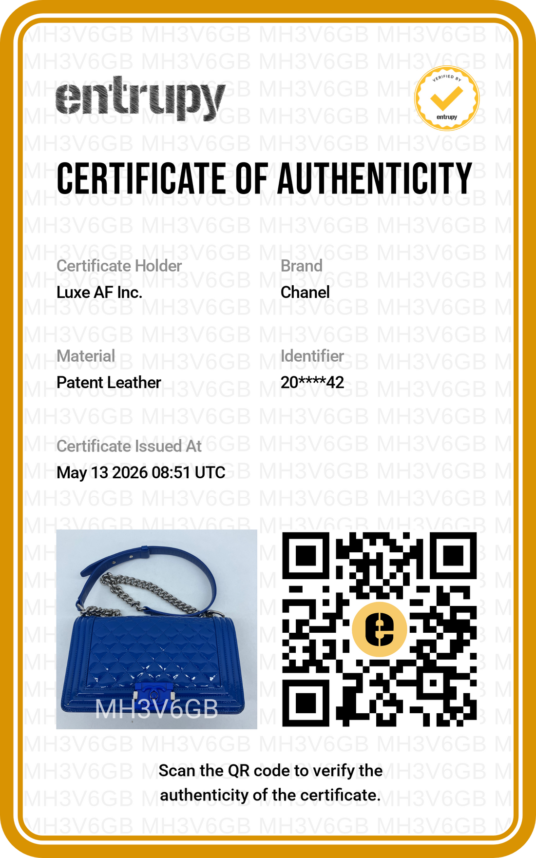 Chanel LeBoy Blue Quilted Patent Leather Medium Size Flap Bag With Tonal Buckle(20***42) CC1976