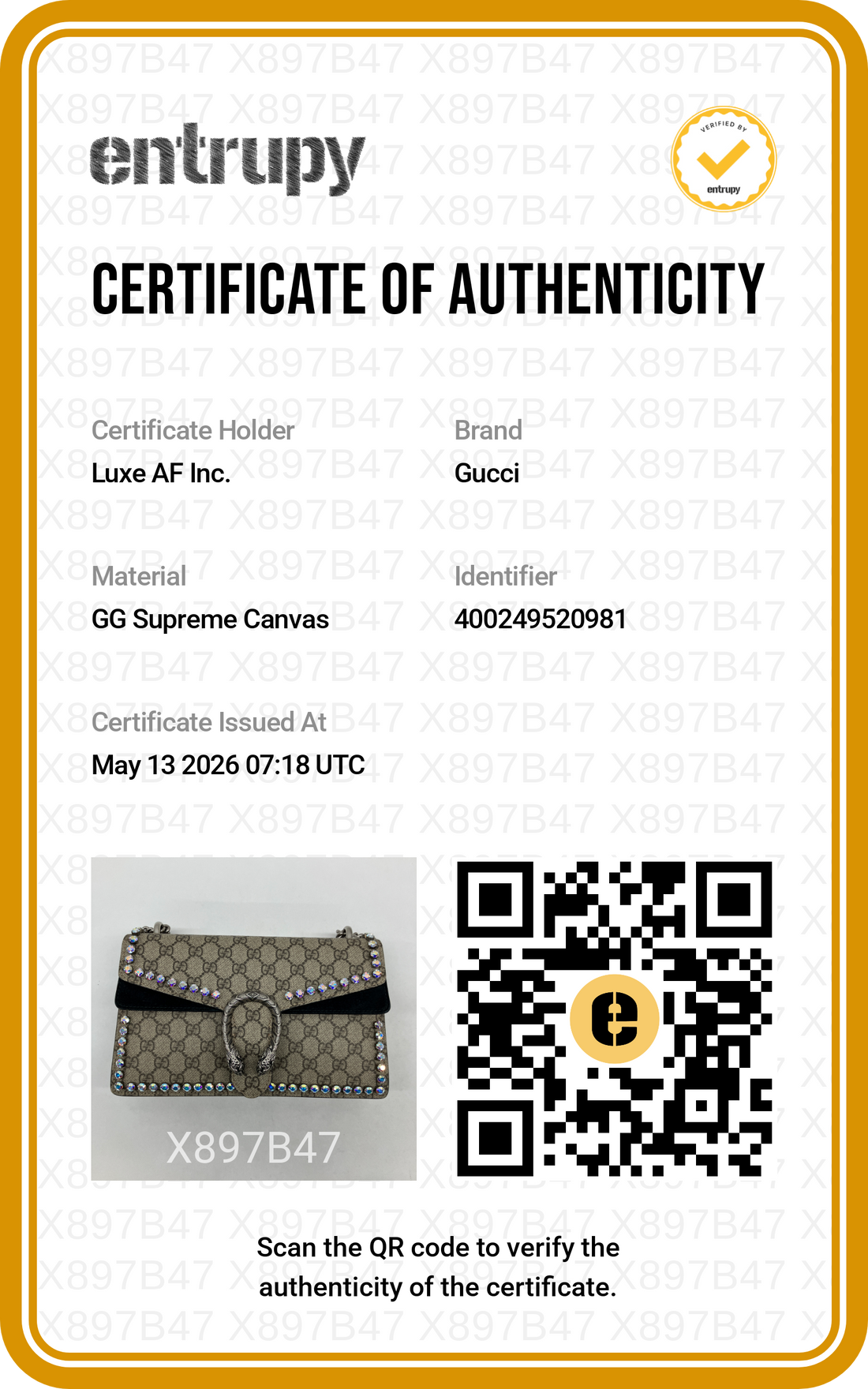Gucci Dionysus GG Supreme Crystal Canvas Shoulder Bag GG933