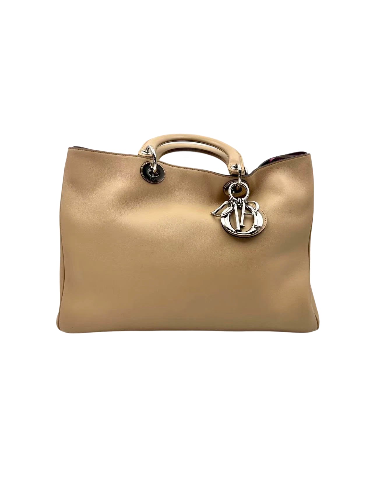 Christian Dior Diorissimo Beige Leather Large Size Top Handle Bag With Pouch DR719
