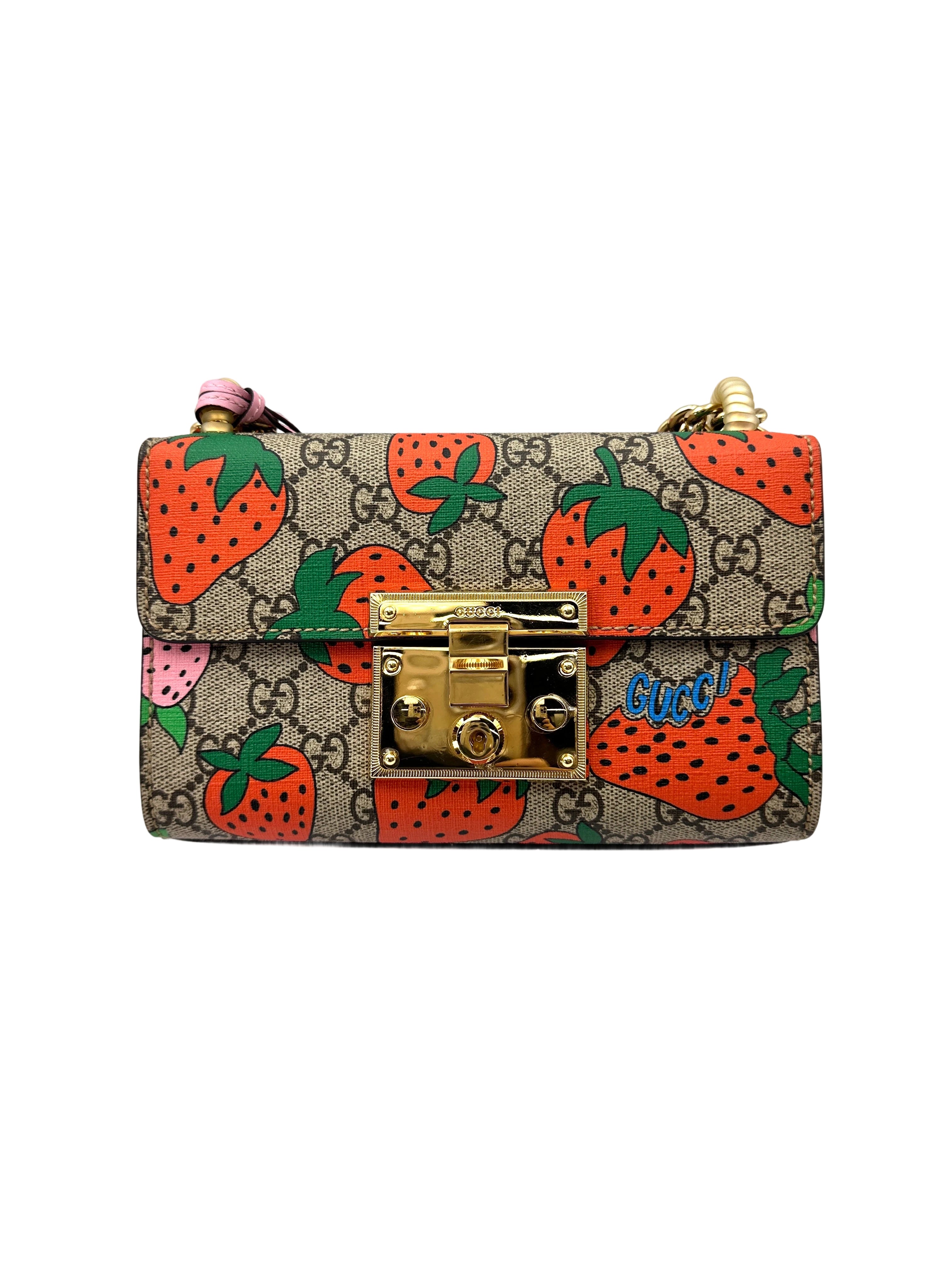 Gucci Padlock GG Supreme Monogram Strawberry Shoulder Bag GG934
