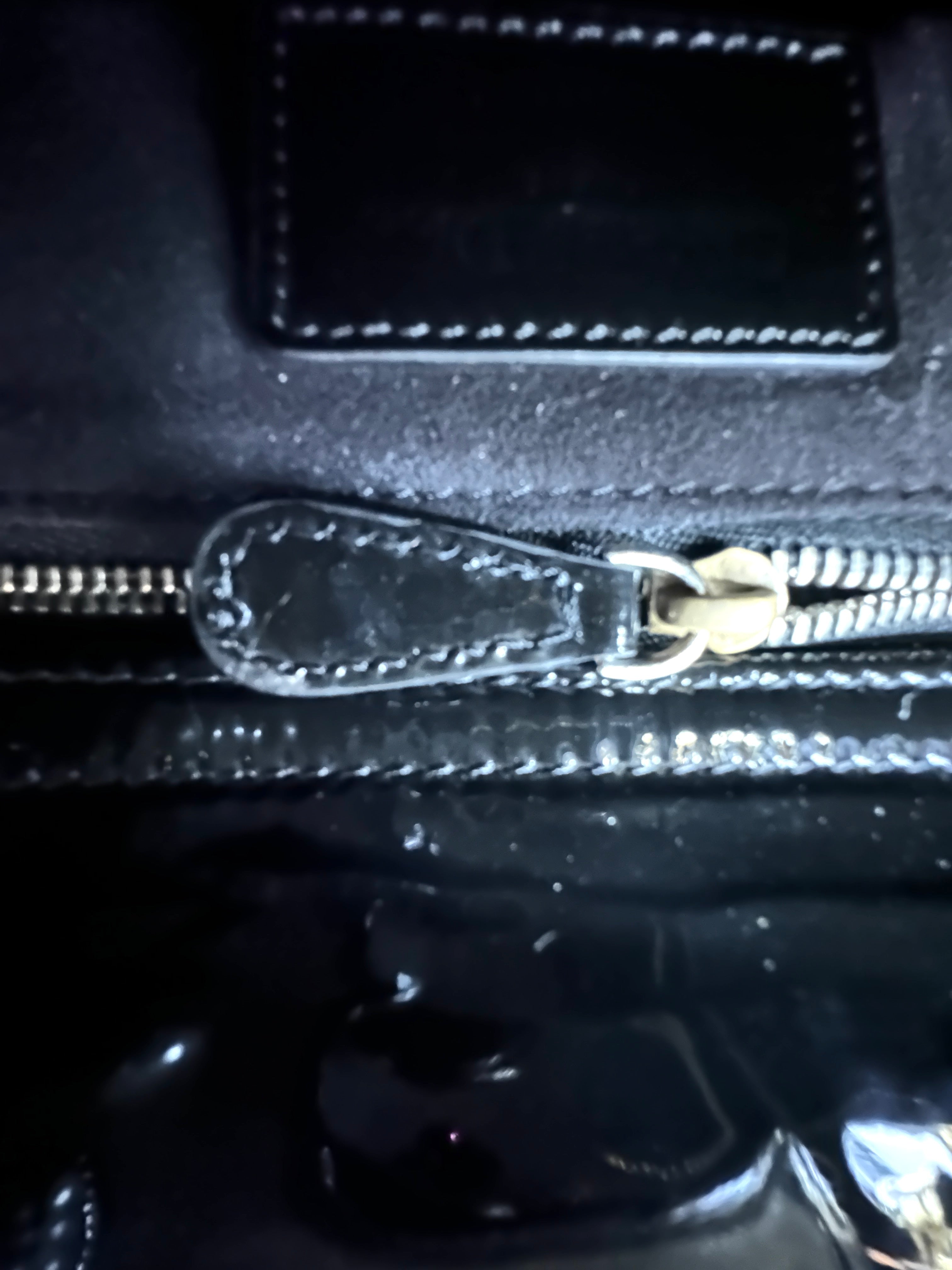 Christian Dior Lady Dior Black Cannage Patent Leather Handle Bag With Gold Charms DR722