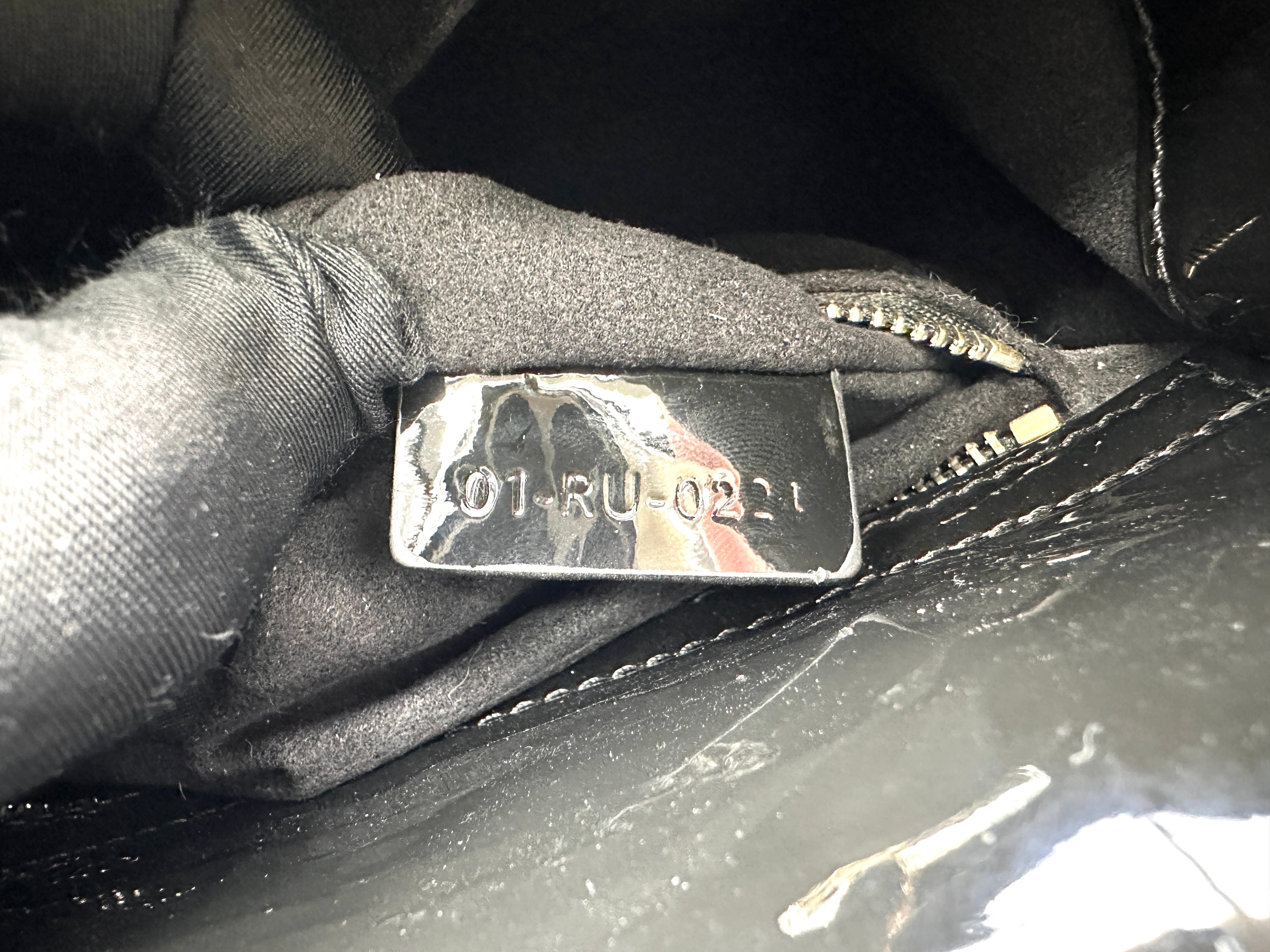 Christian Dior Lady Dior Black Cannage Patent Leather Handle Bag With Gold Charms DR722