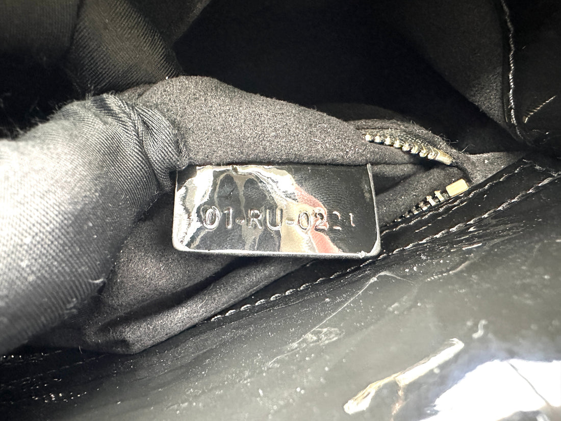 Christian Dior Lady Dior Black Cannage Patent Leather Handle Bag With Gold Charms DR722