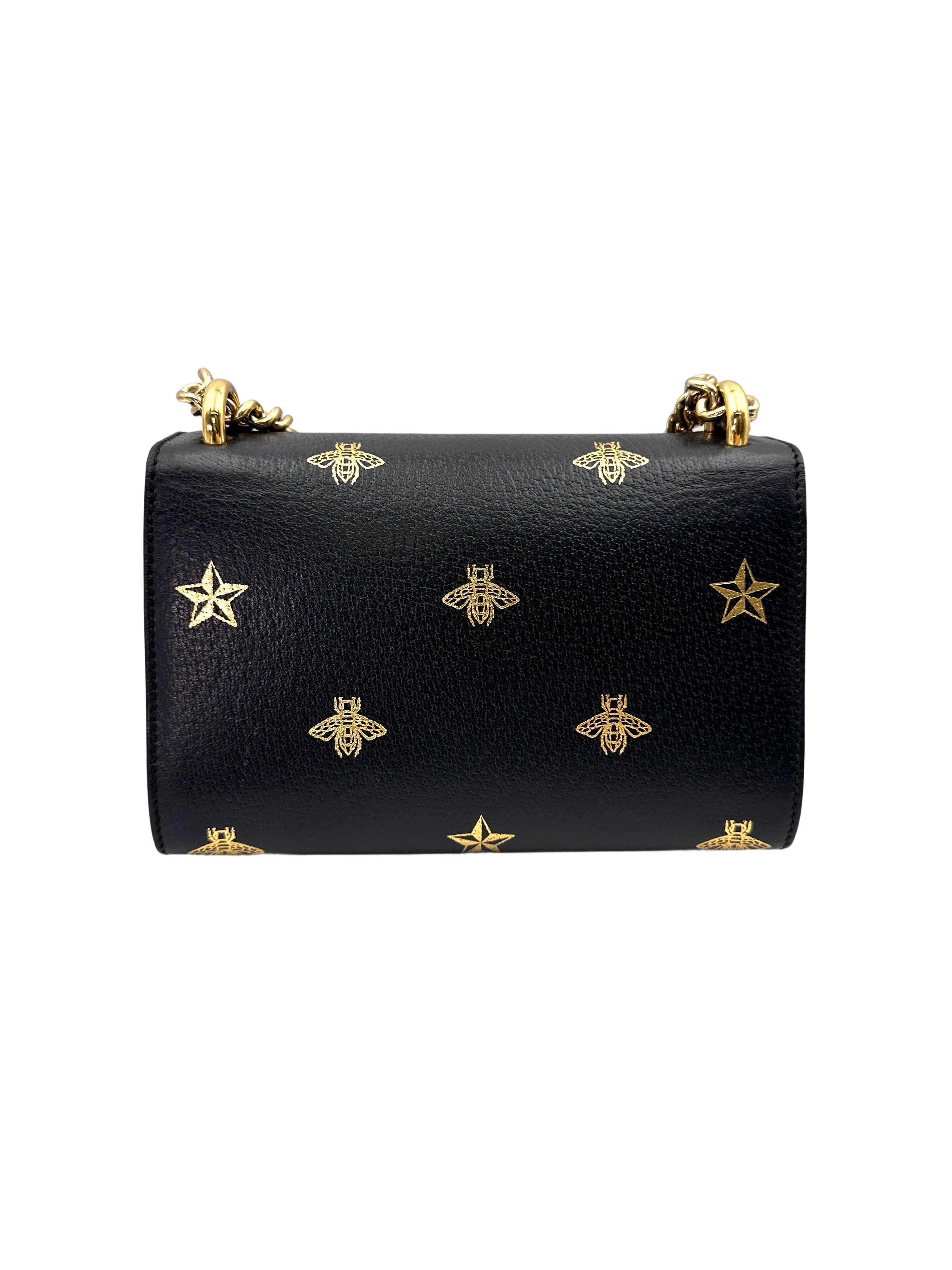 Gucci Padlock Bee Star Black Leather Shoulder Bag GG935