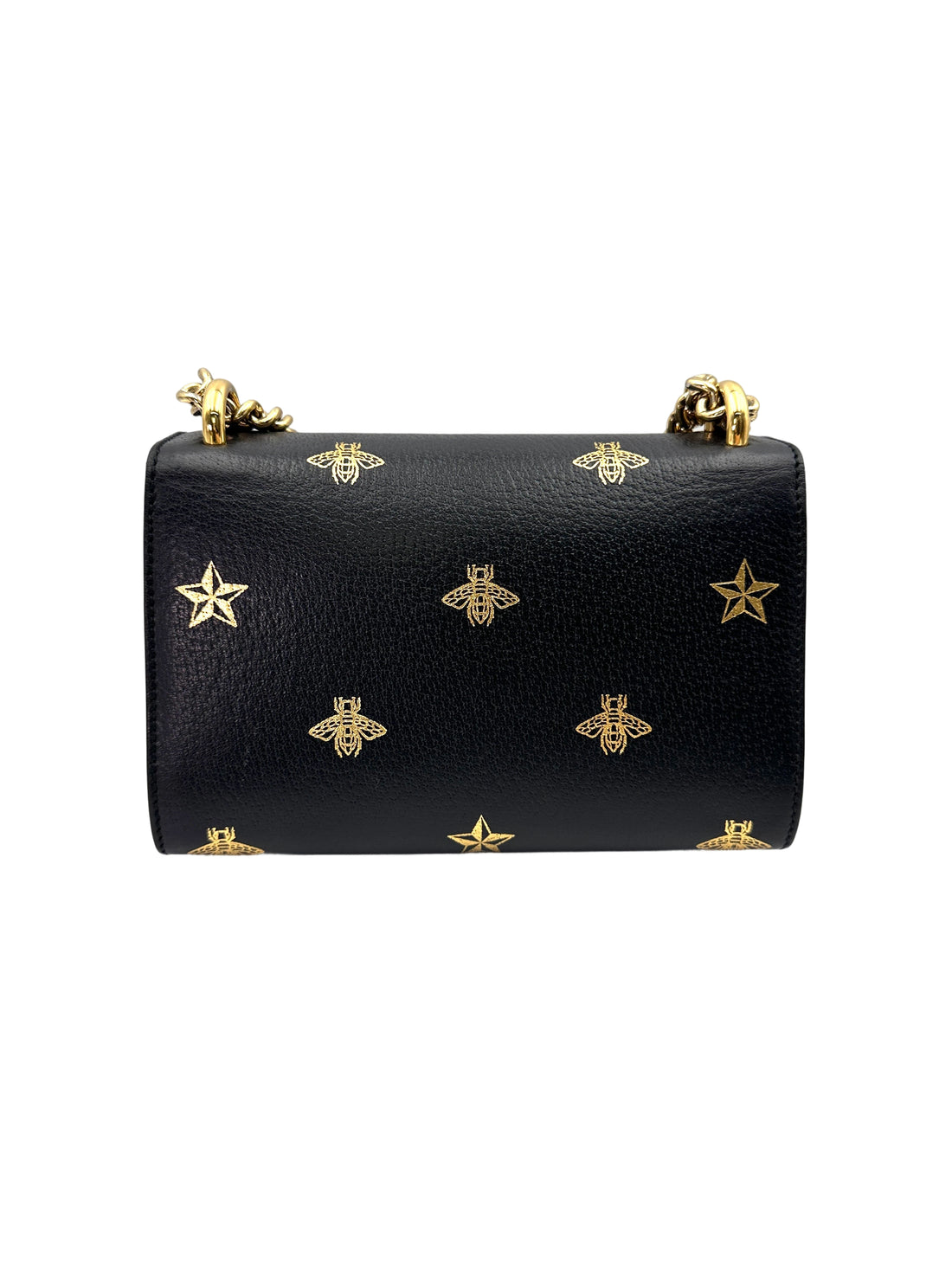 Gucci Padlock Bee Star Black Leather Shoulder Bag GG935