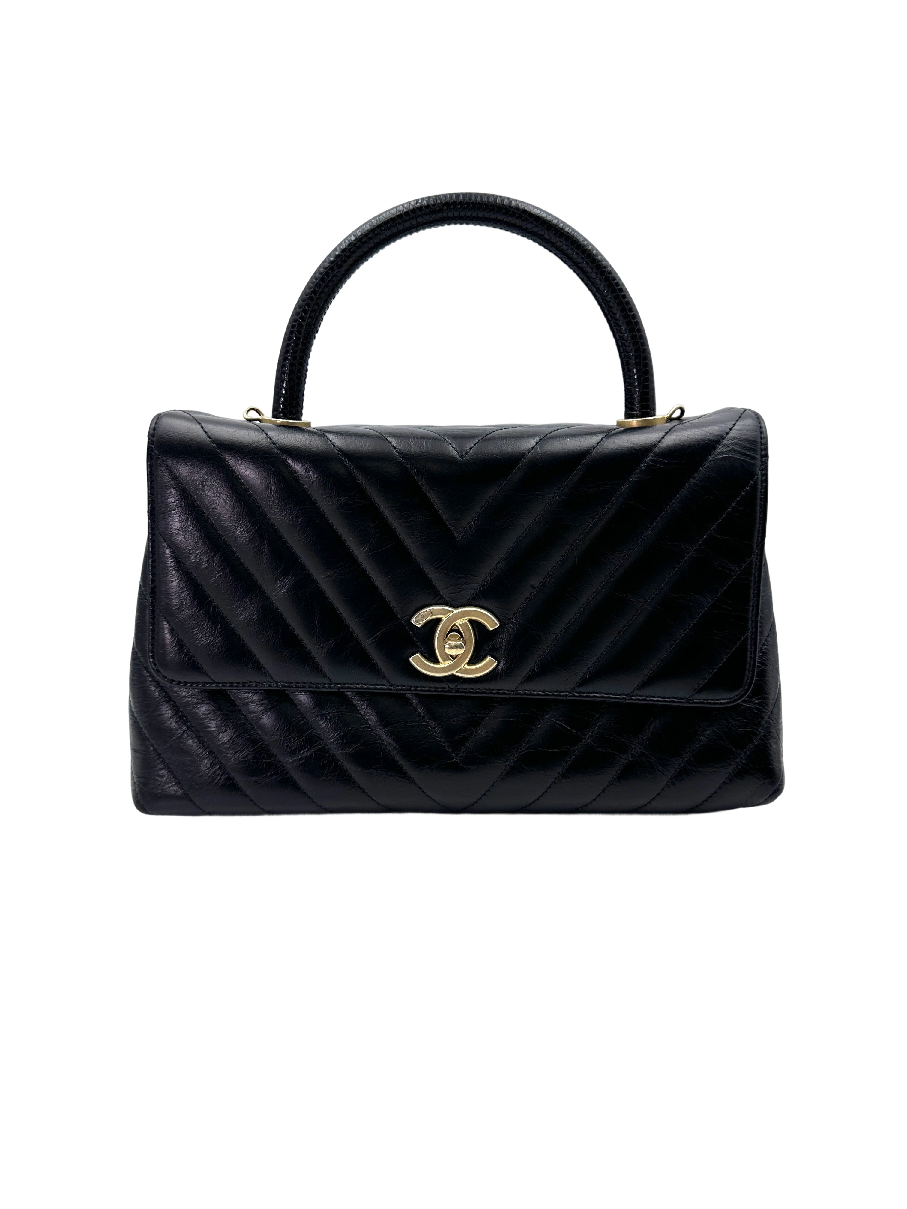 Chanel CoCo Handle Black Chevron Quilted Leather Medium Size Shoulder Bag(25***75) CC1916