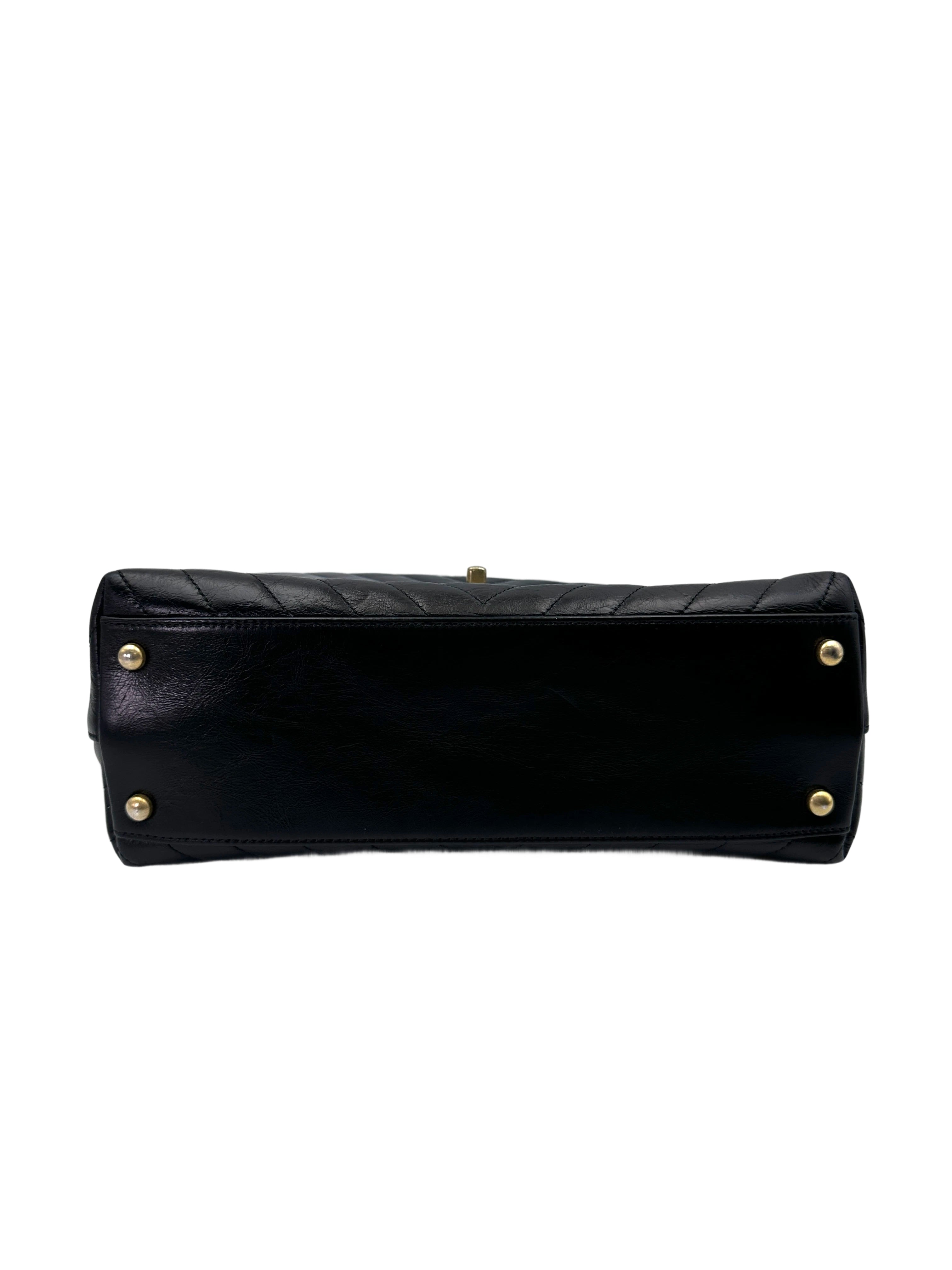 Chanel CoCo Handle Black Chevron Quilted Leather Medium Size Shoulder Bag(25***75) CC1916