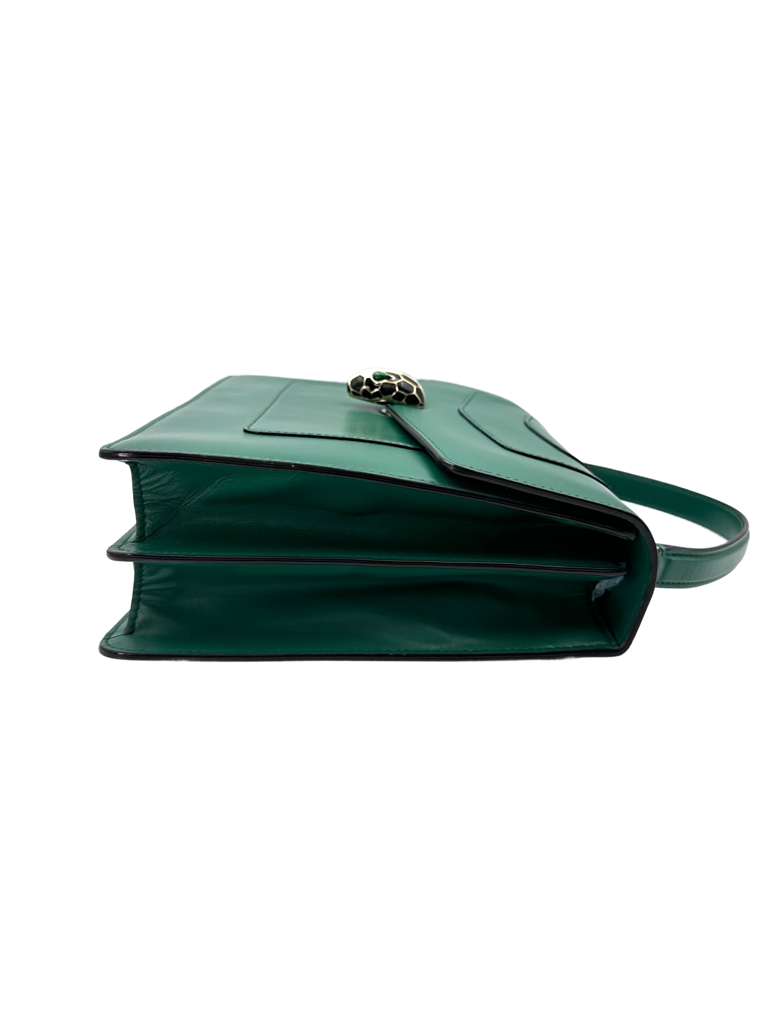 Bvlgari Serpenti Forever Green Leather Shoulder Bag BS41