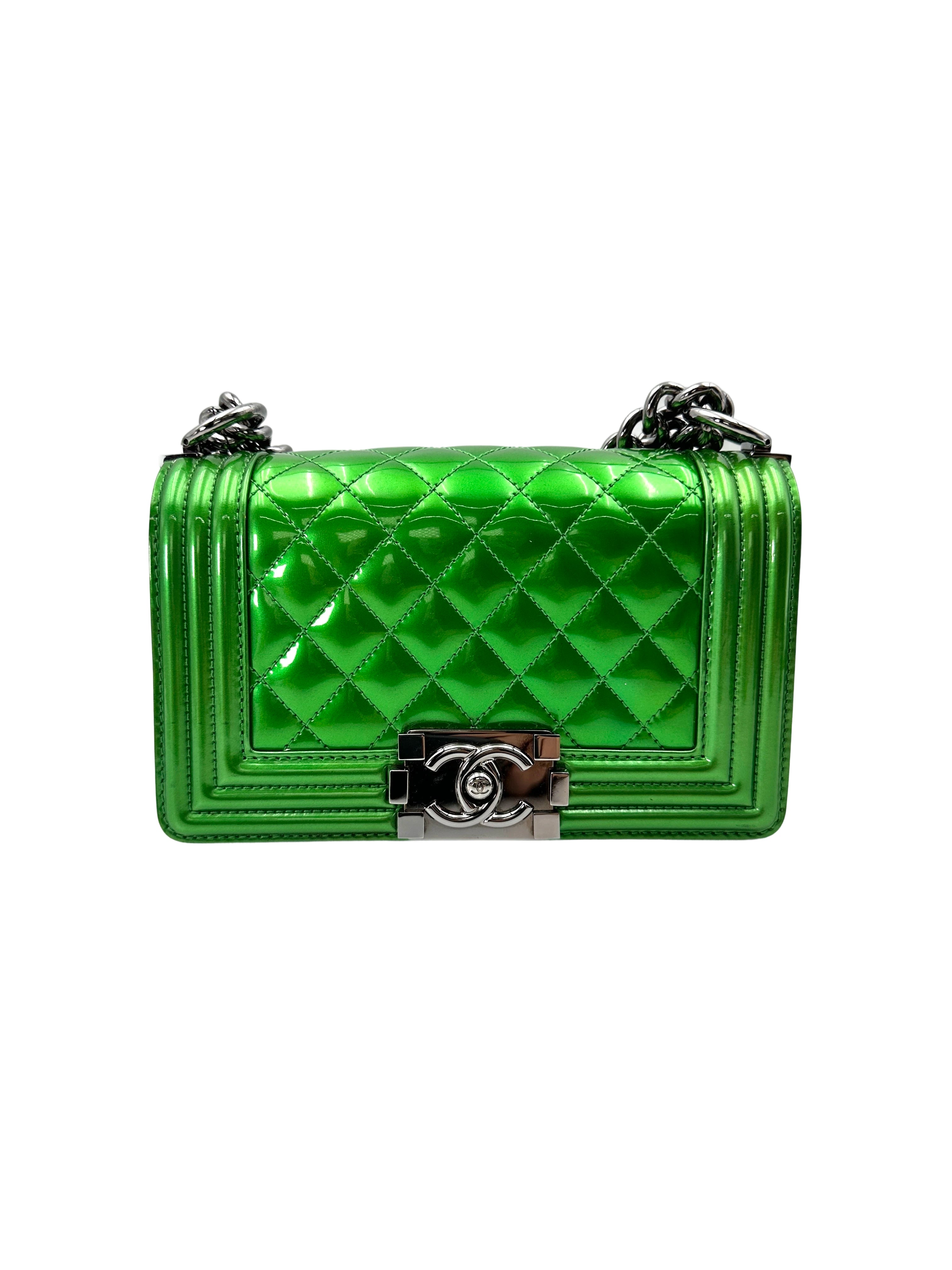 Chanel LeBoy Metallic Green Quilted Leather Small Size Flap Bag With Silver Buckle(19***36) CC1918