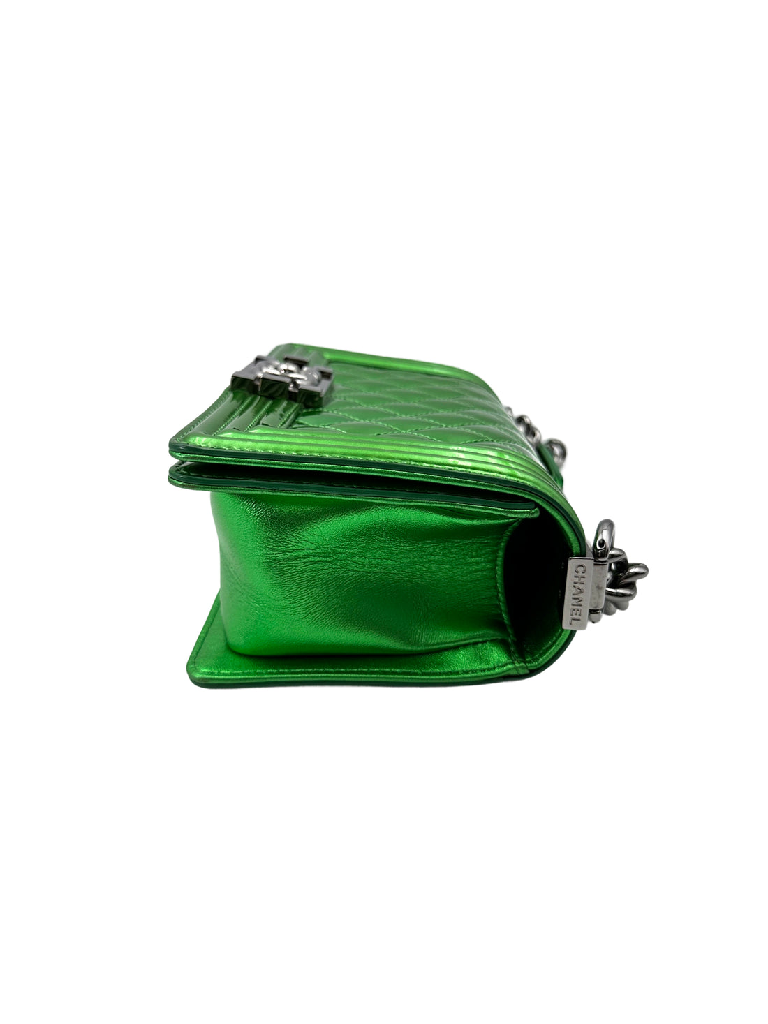 Chanel LeBoy Metallic Green Quilted Leather Small Size Flap Bag With Silver Buckle(19***36) CC1918