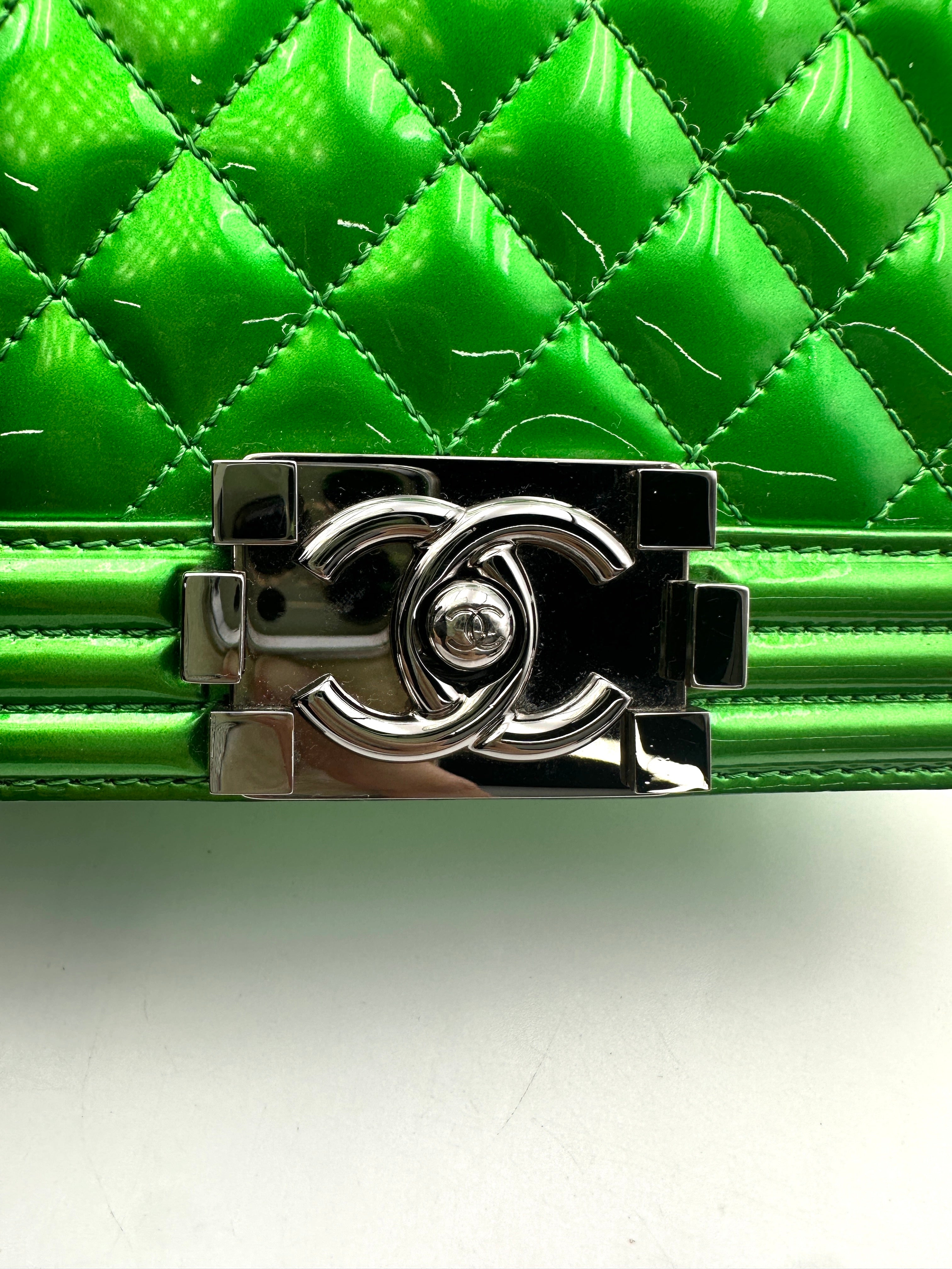 Chanel LeBoy Metallic Green Quilted Leather Small Size Flap Bag With Silver Buckle(19***36) CC1918