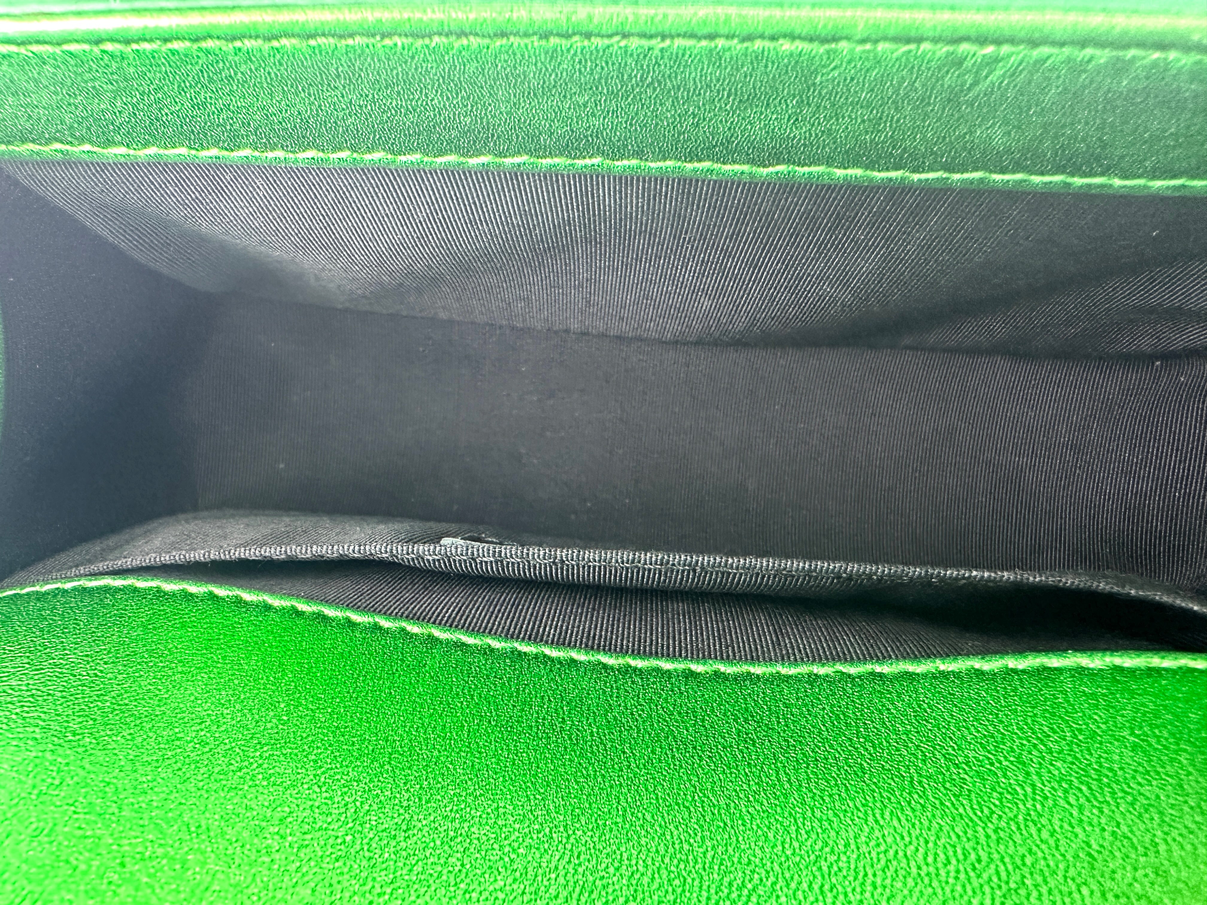 Chanel LeBoy Metallic Green Quilted Leather Small Size Flap Bag With Silver Buckle(19***36) CC1918