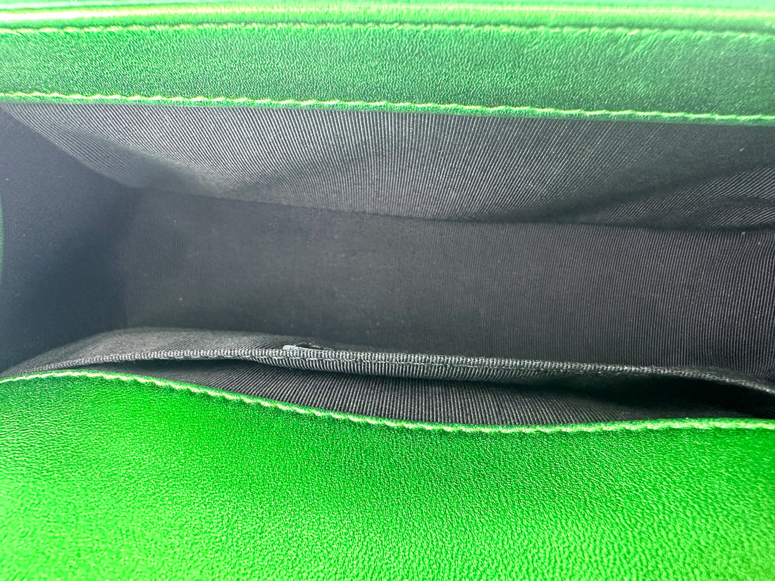 Chanel LeBoy Metallic Green Quilted Leather Small Size Flap Bag With Silver Buckle(19***36) CC1918