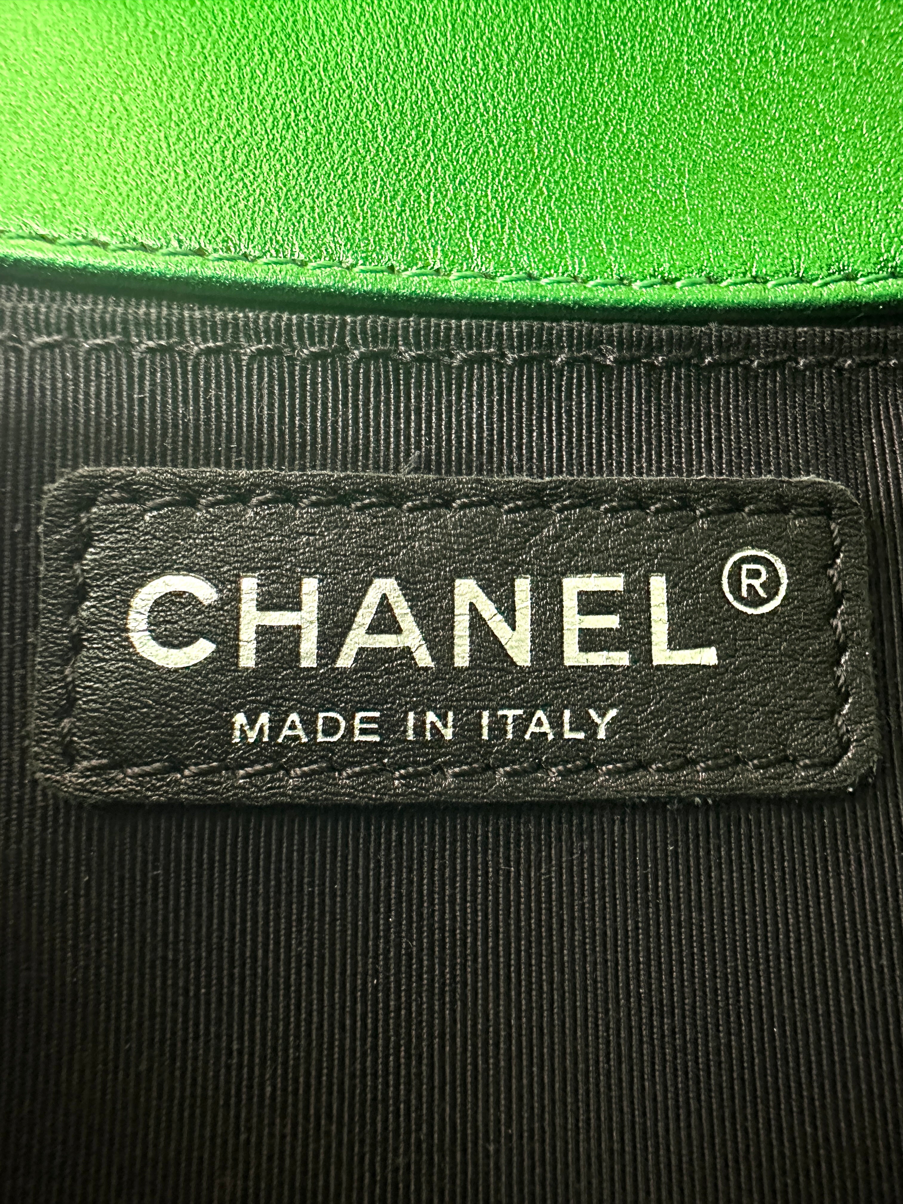 Chanel LeBoy Metallic Green Quilted Leather Small Size Flap Bag With Silver Buckle(19***36) CC1918